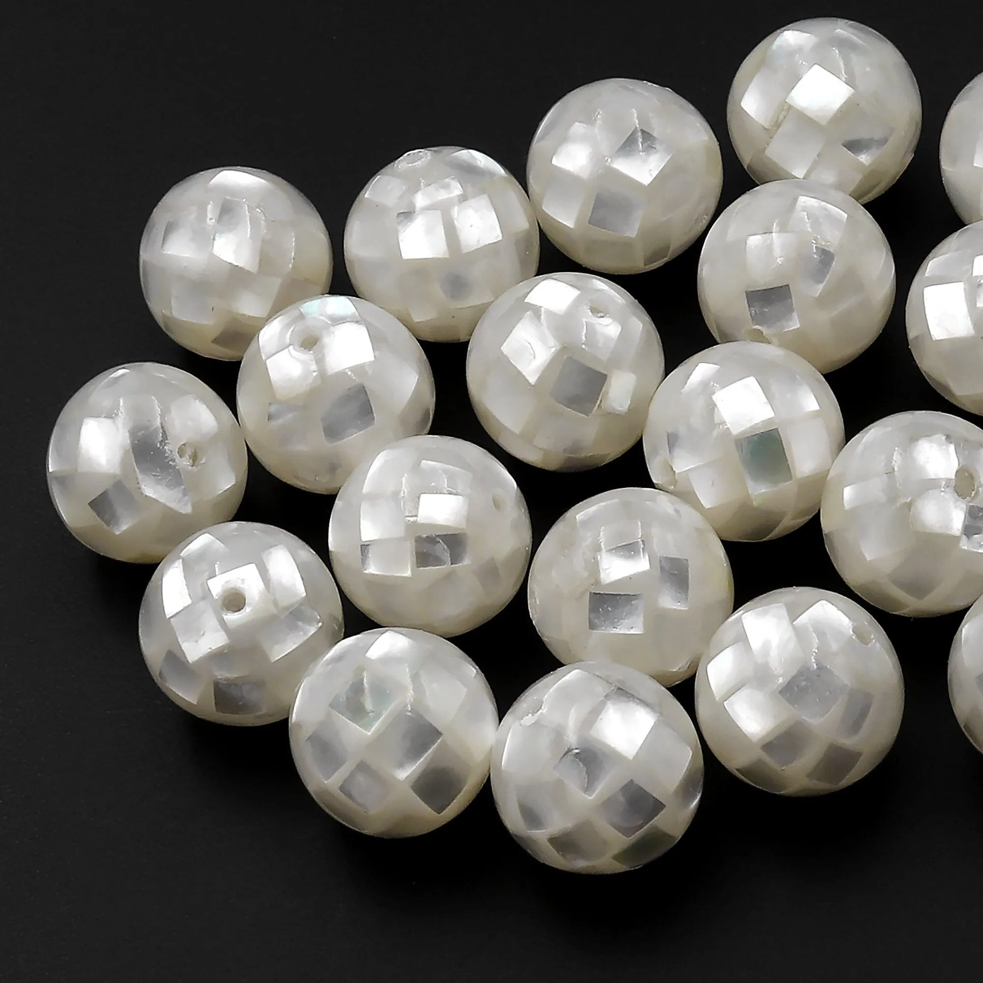 10pcs Hand Made Natural White Mother of Pearl Mosaic Round Loose Beads 8mm 10mm 12mm 14mm