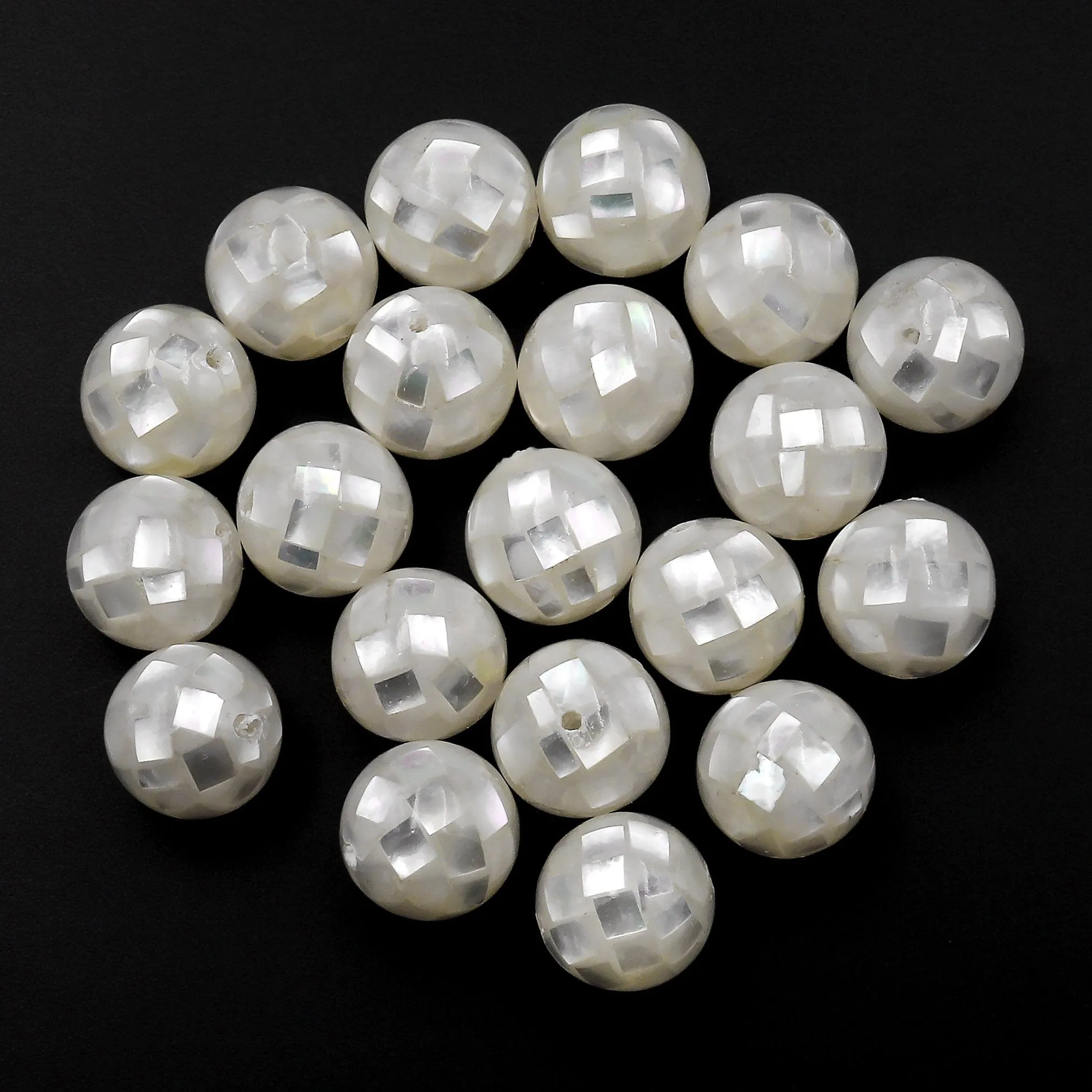 10pcs Hand Made Natural White Mother of Pearl Mosaic Round Loose Beads 8mm 10mm 12mm 14mm