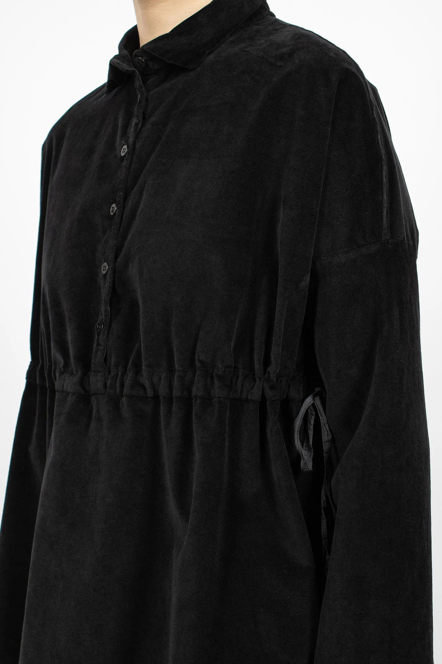 12_127 Velvet Drawstring Collar Shirt Black