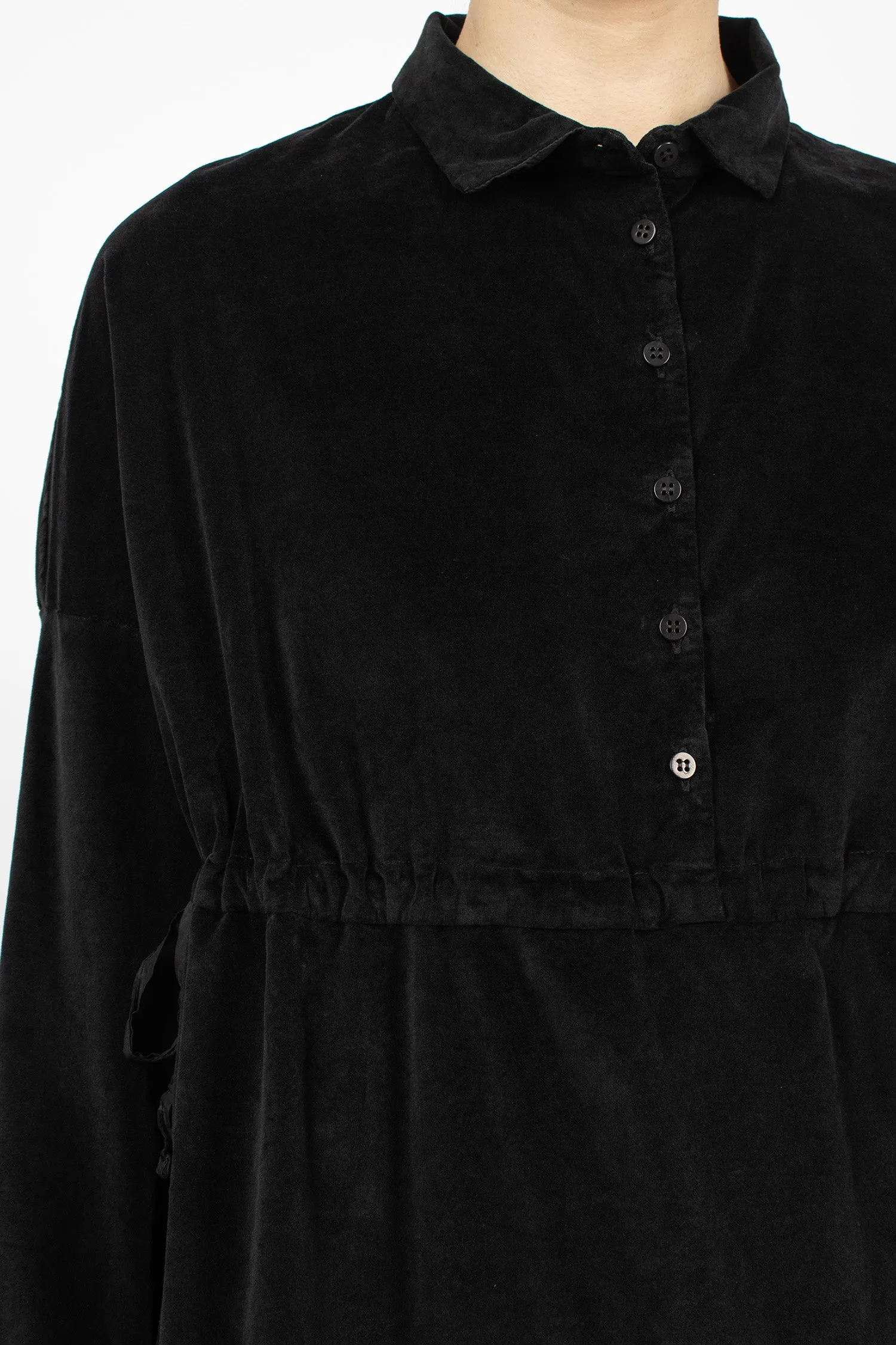 12_127 Velvet Drawstring Collar Shirt Black