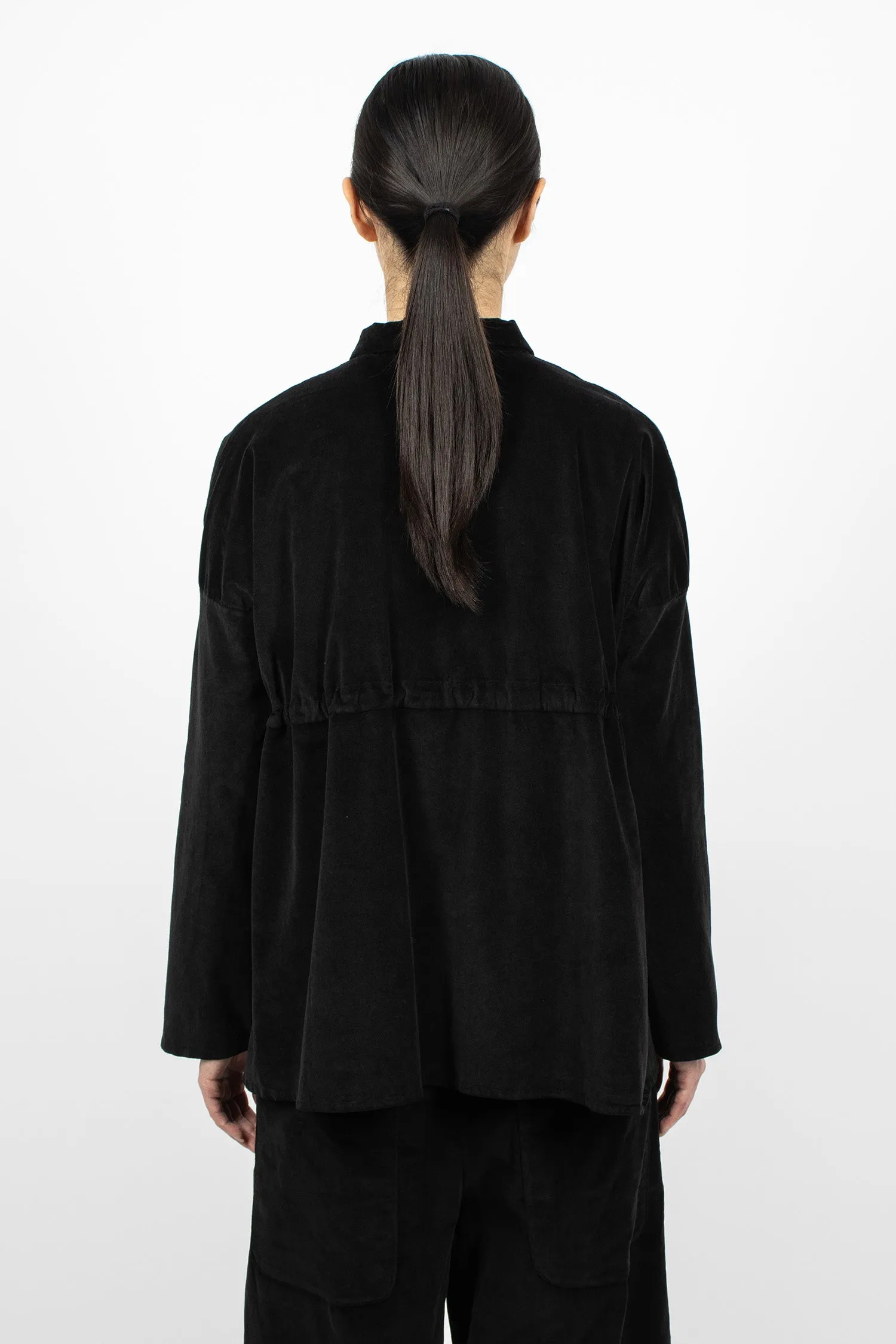 12_127 Velvet Drawstring Collar Shirt Black