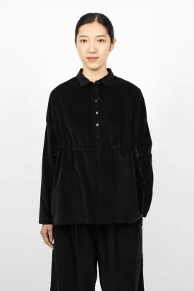 12_127 Velvet Drawstring Collar Shirt Black