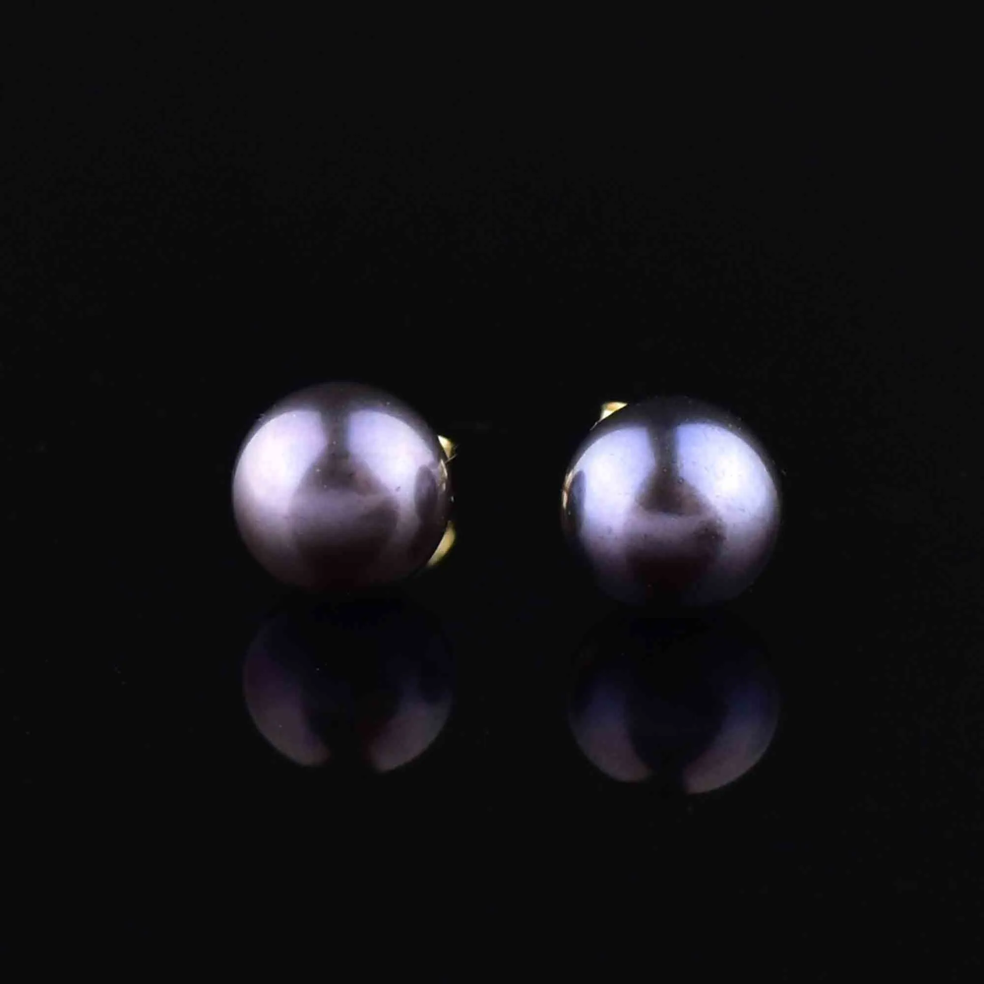 14K Gold Black Cultured Pearl Stud Earrings