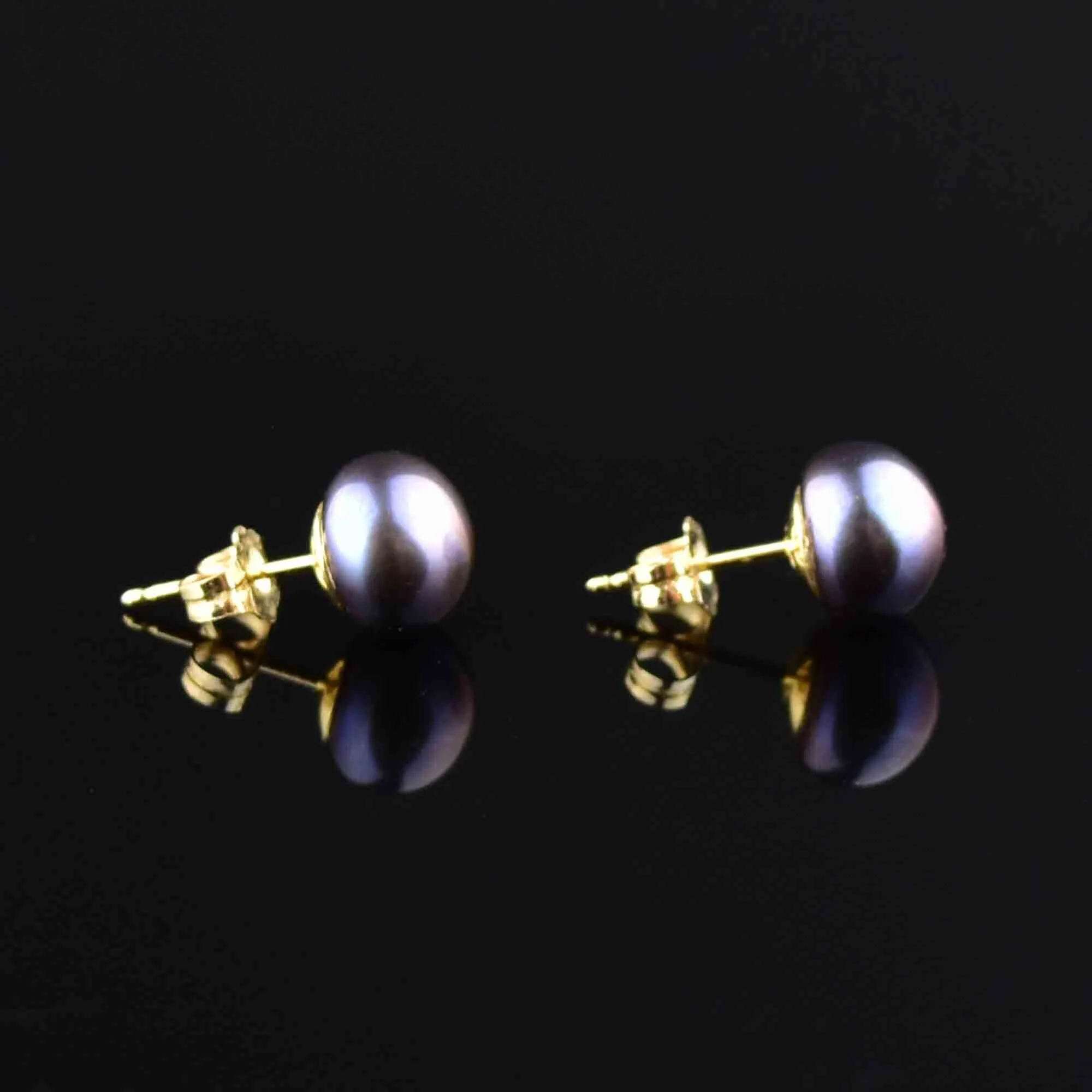 14K Gold Black Cultured Pearl Stud Earrings