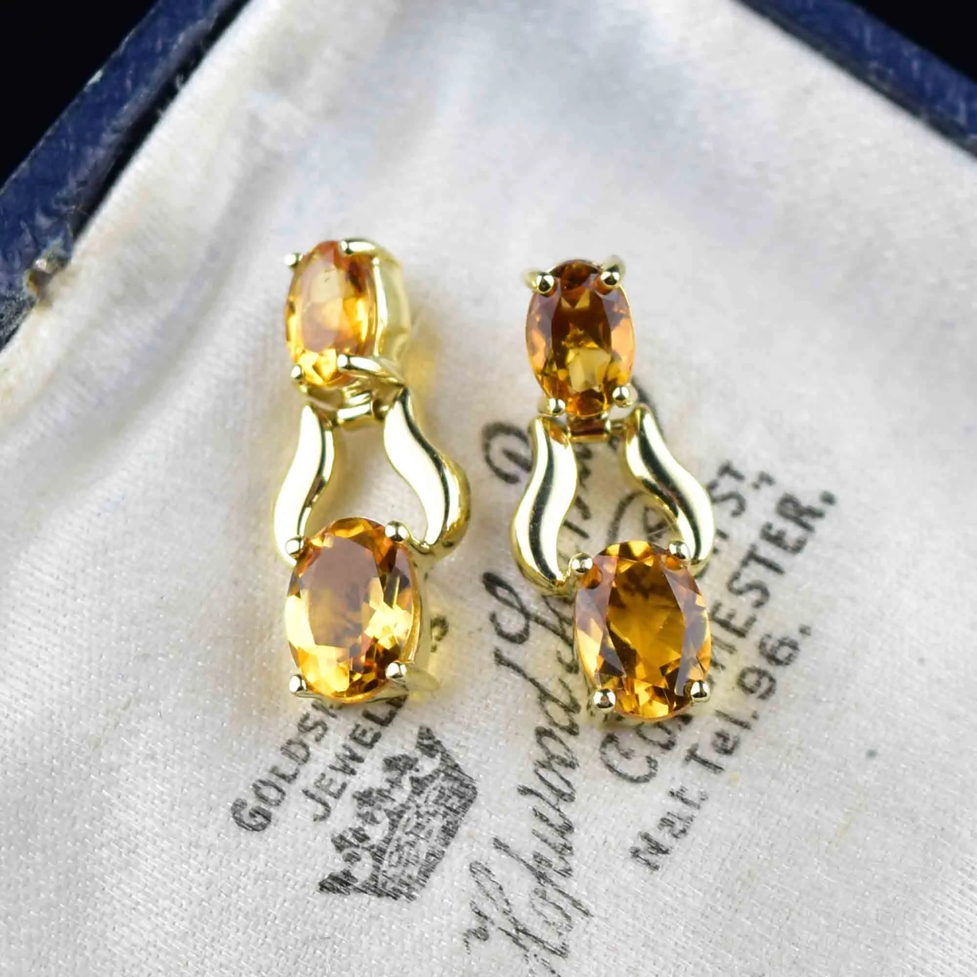 14K Gold Door Knocker Style Citrine Drop Earrings