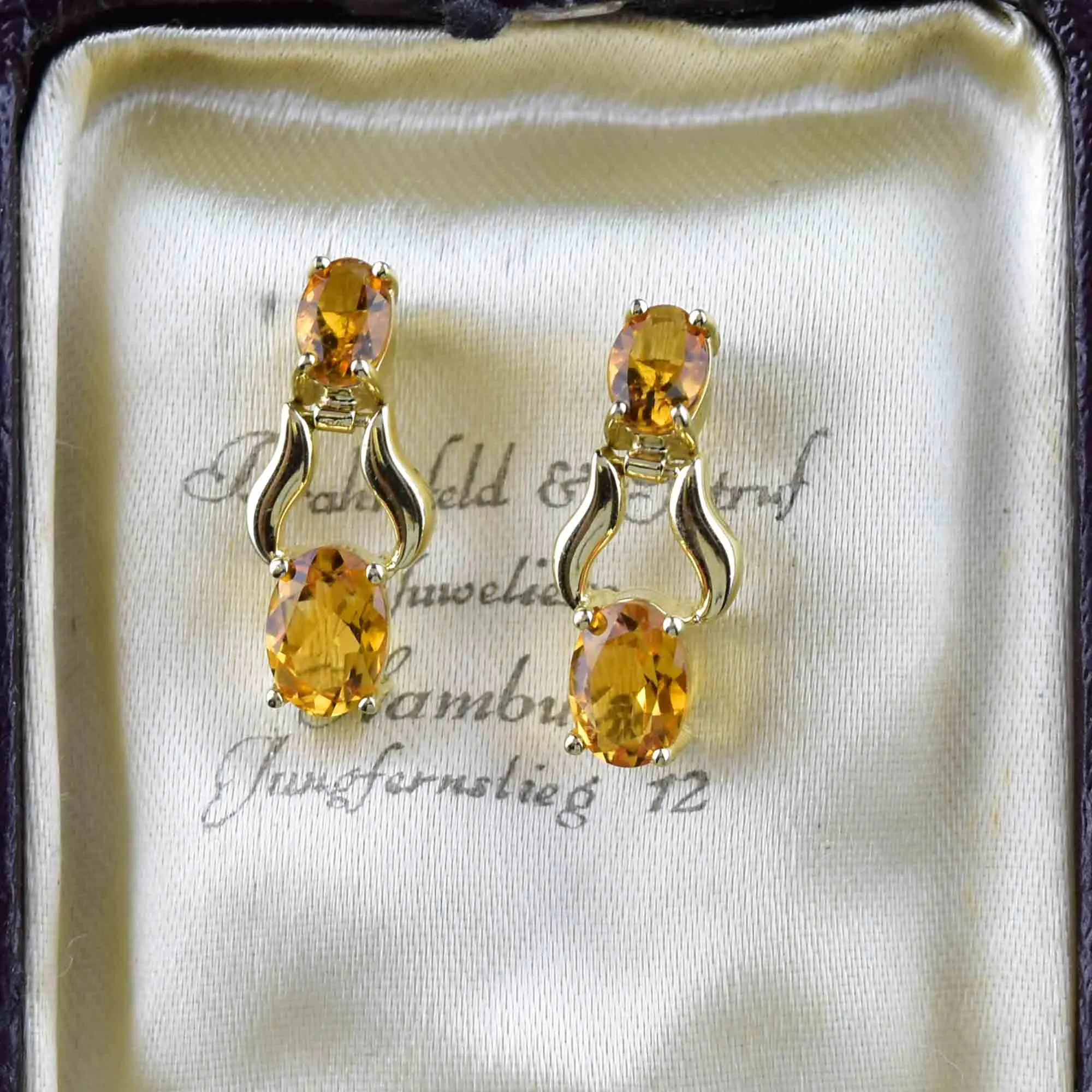 14K Gold Door Knocker Style Citrine Drop Earrings