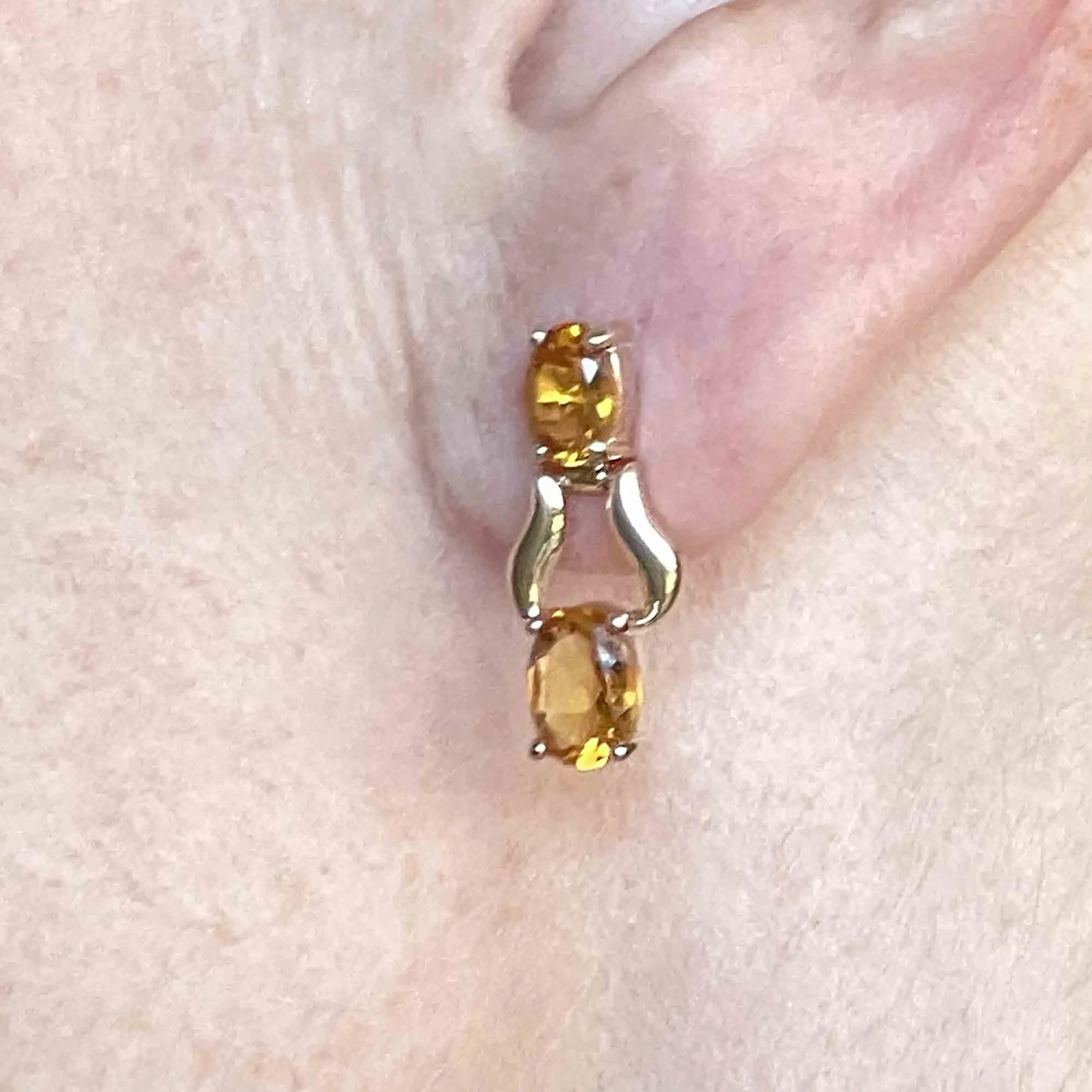 14K Gold Door Knocker Style Citrine Drop Earrings