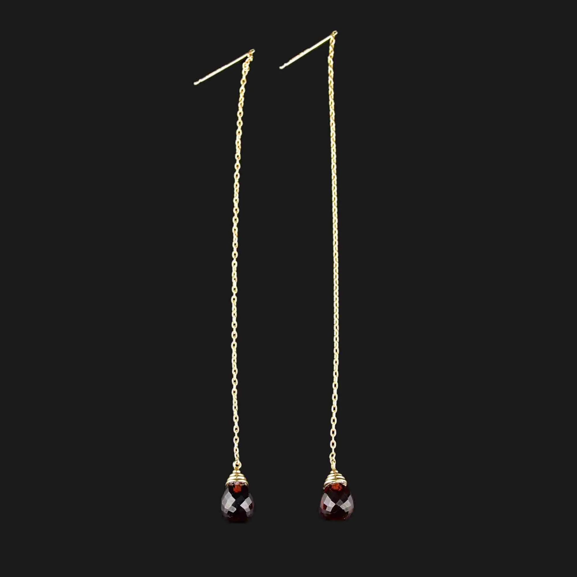 14K Gold Garnet Threader Earrings