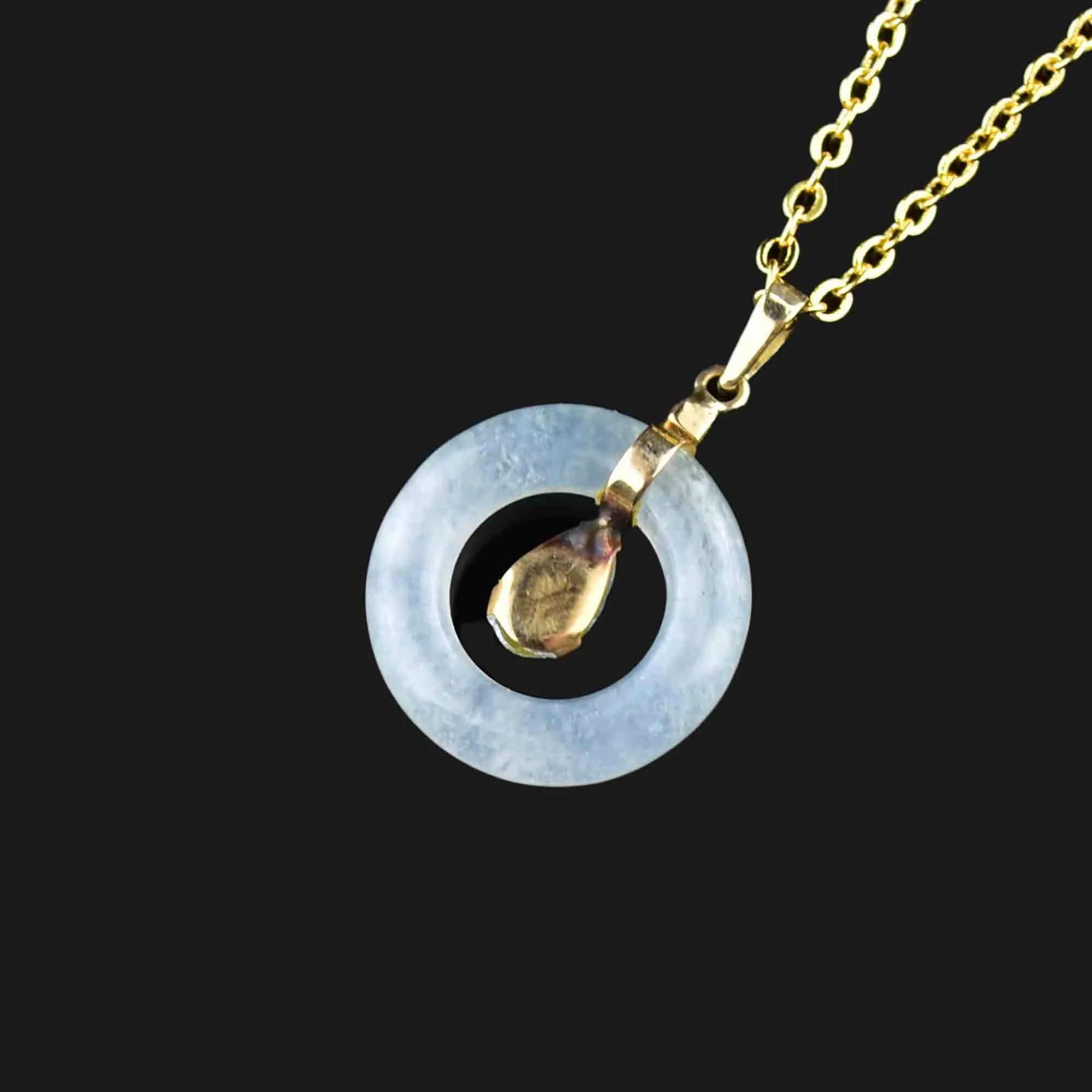 14K Gold Green and White Jade Target Pendant Necklace