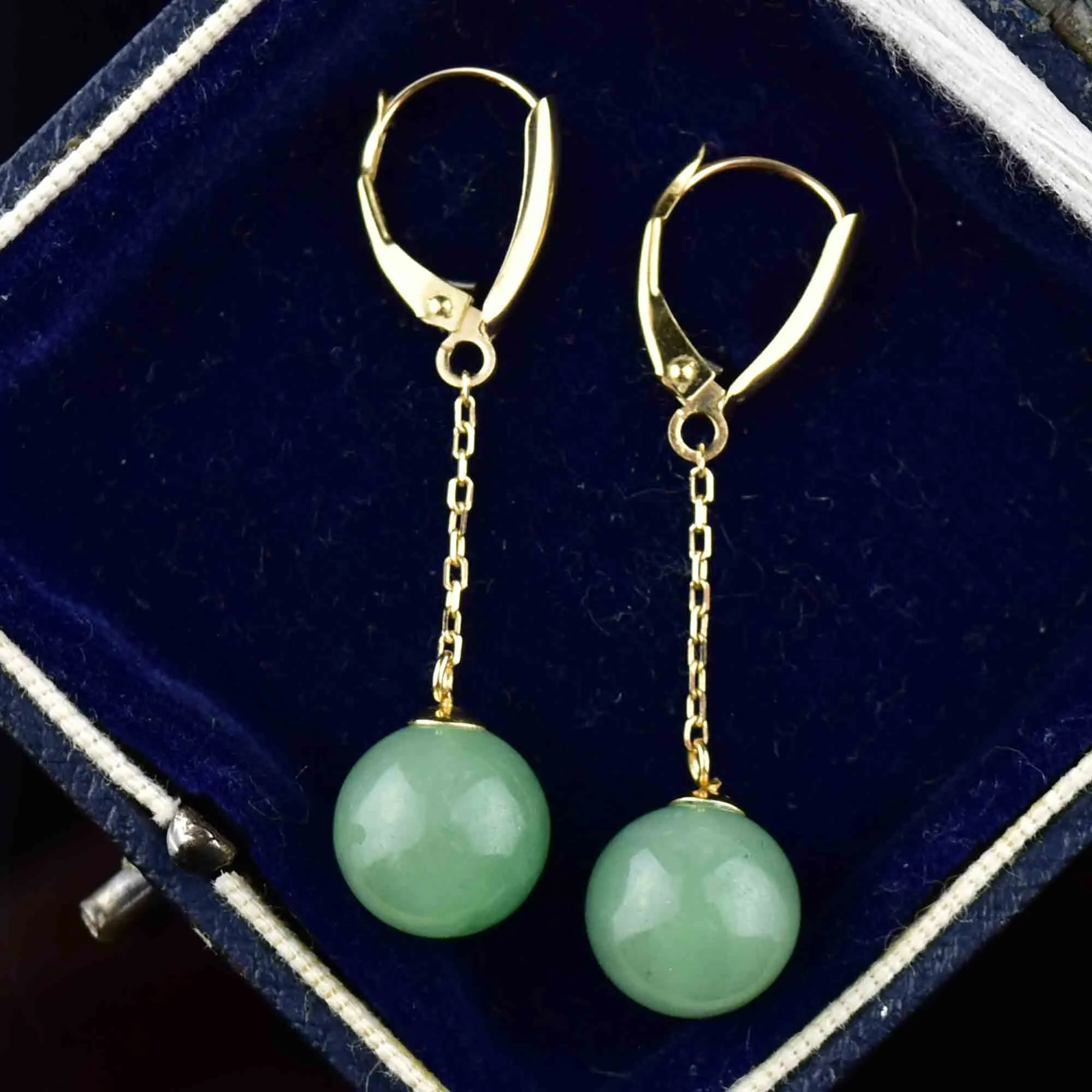 14K Gold Jade Dangle Ball Earrings