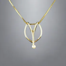 14K Gold Pearl Horseshoe Slider Pendant Necklace