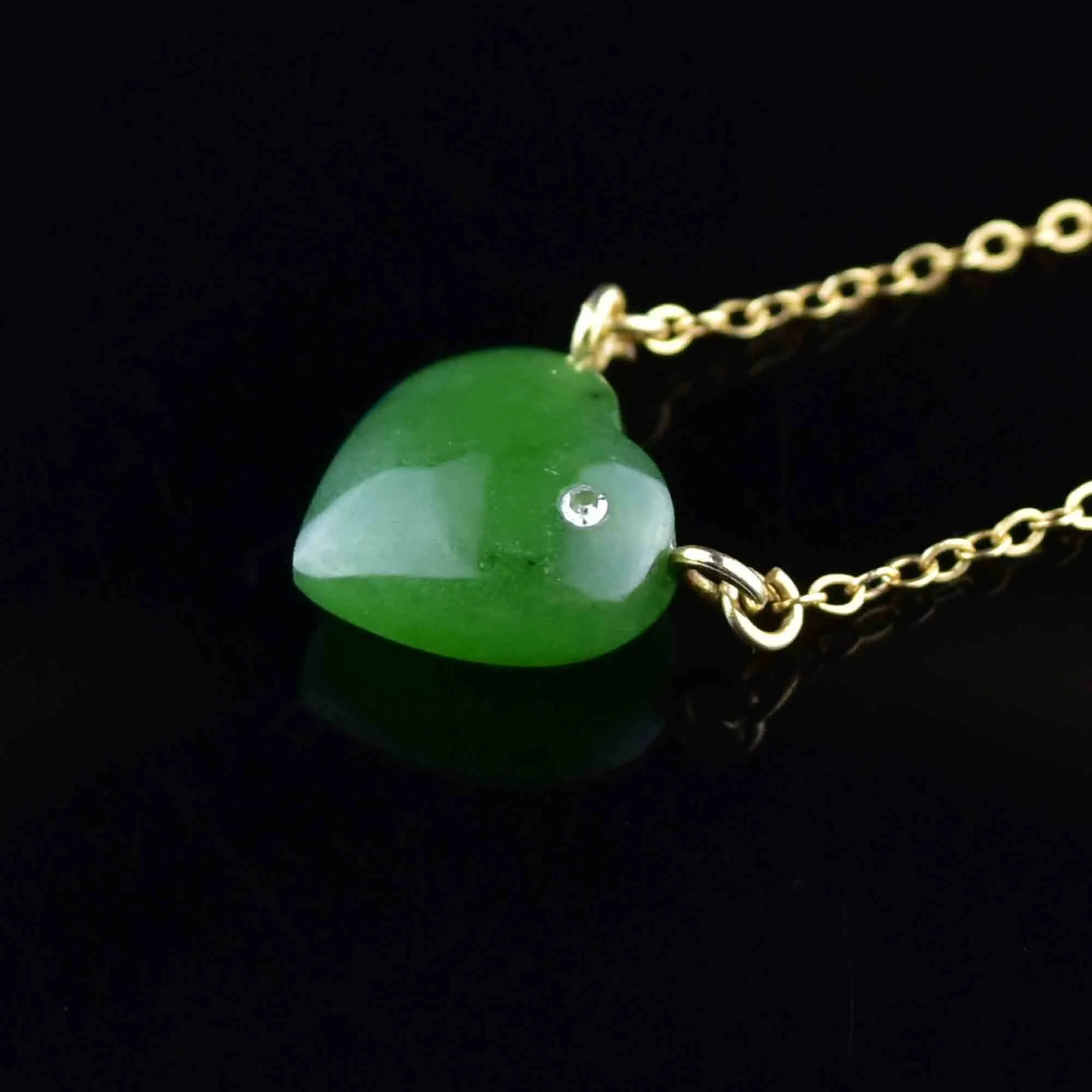 14K Gold Sapphire Jade Heart Pendant Necklace