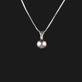 14K White Gold Diamond Black Pearl Pendant Necklace