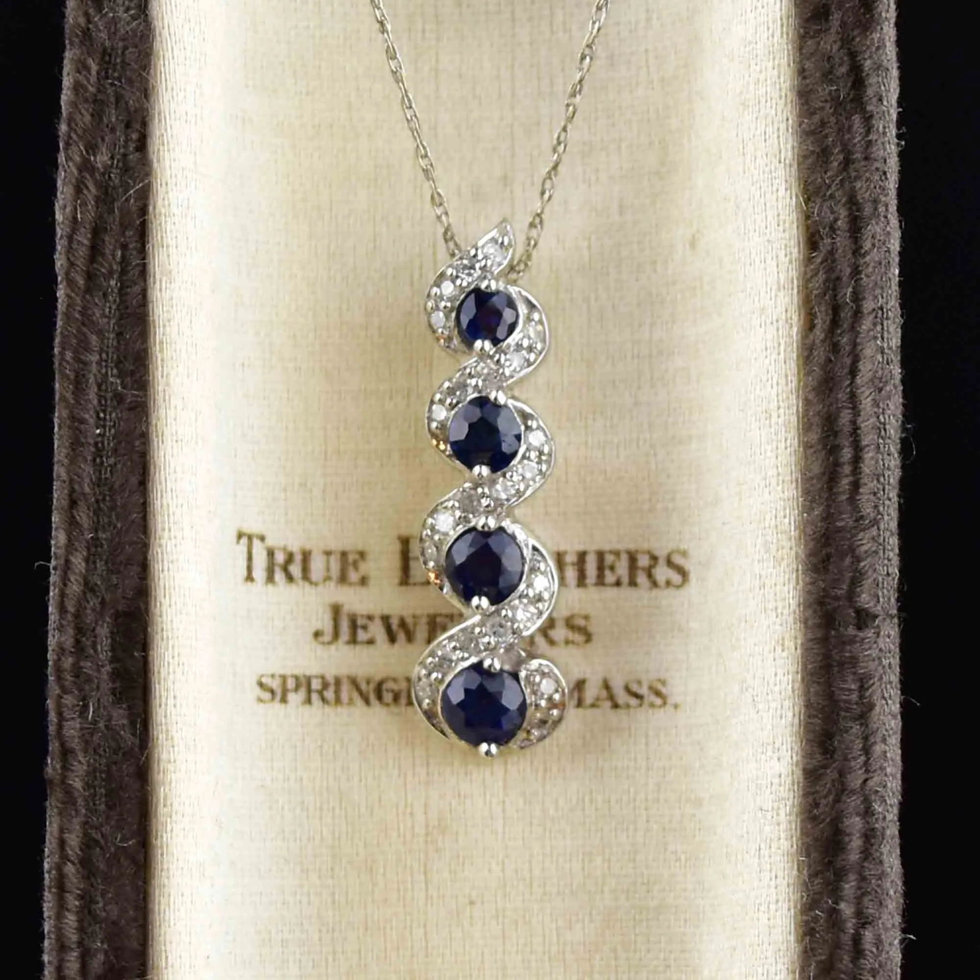 14K White Gold Diamond Sapphire Journey Necklace