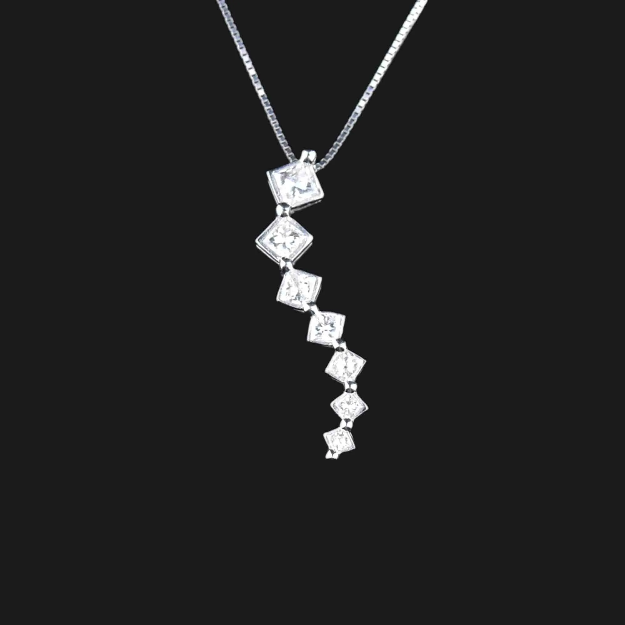 14K White Gold Princess Cut Diamond Journey Pendant Necklace