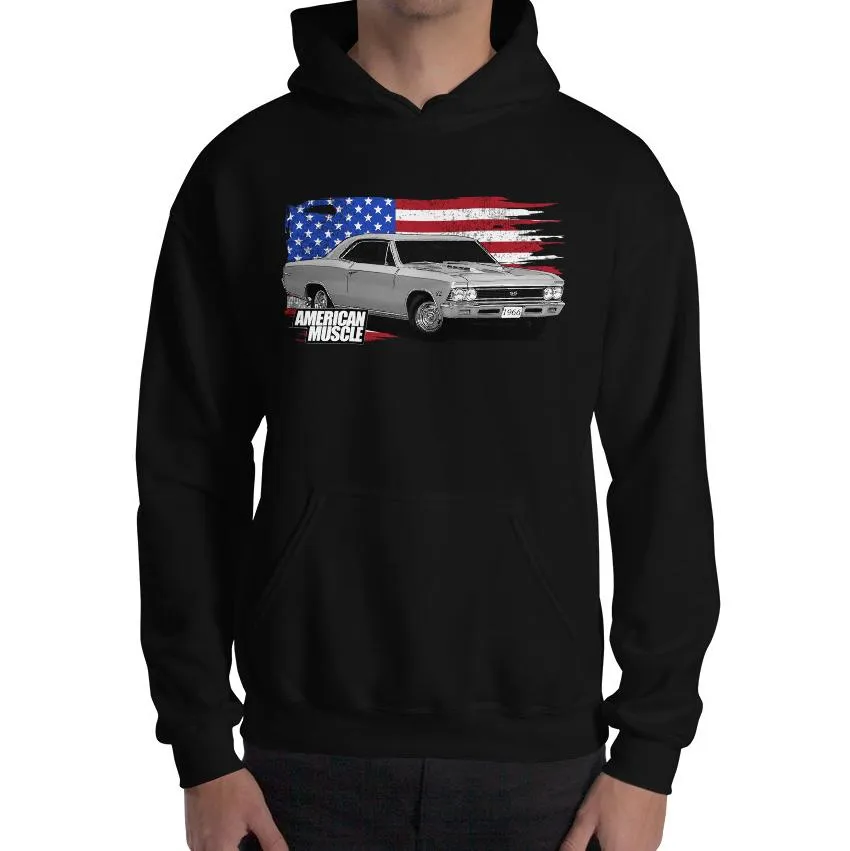 1966 Chevelle Car Hoodie Sweatshirt With American Flag