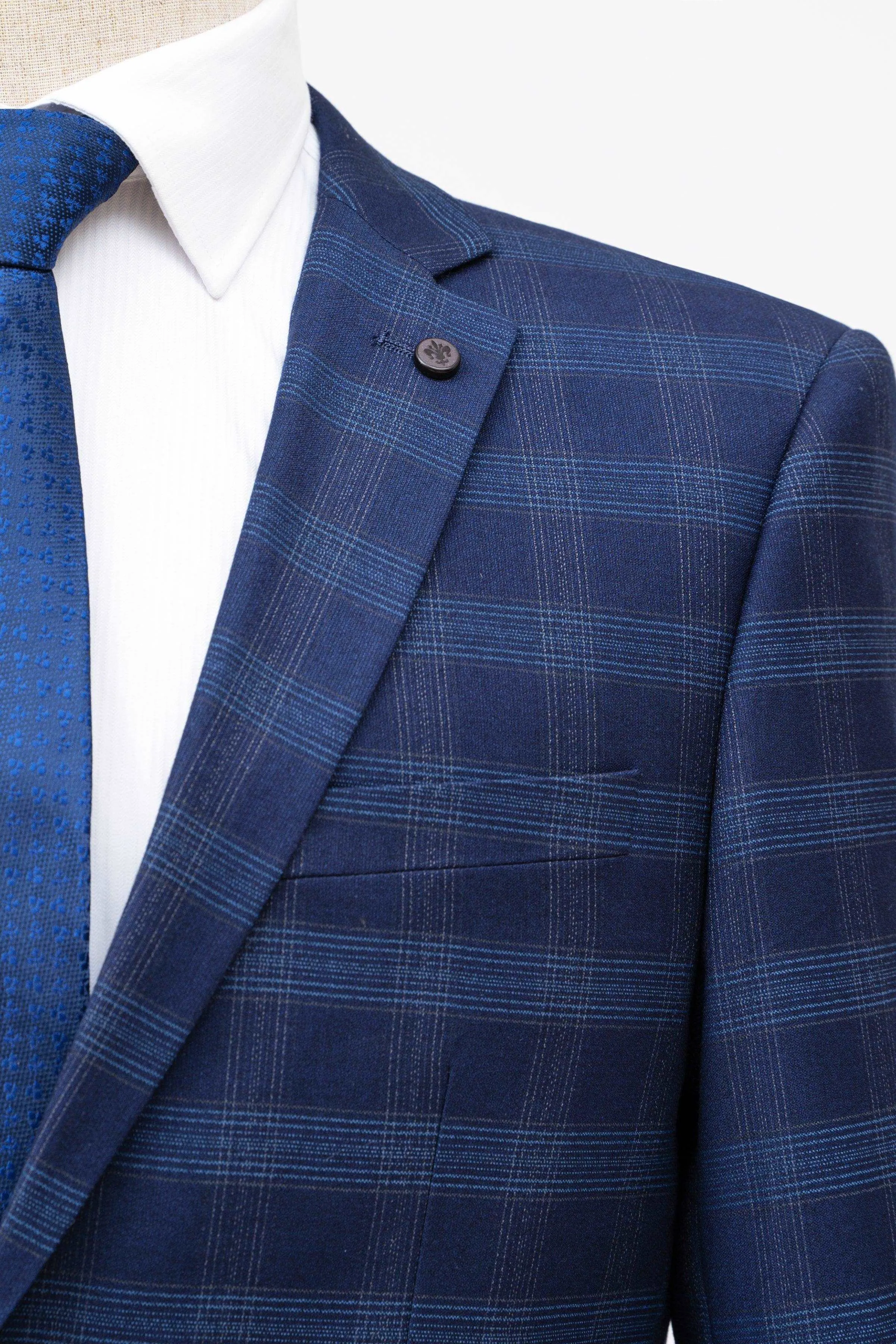 2 PIECE SUIT SLIM FIT NAVY CHECK