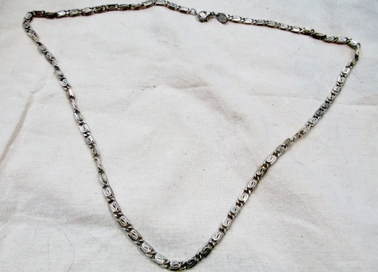 24" Signed PHD SILVER twist CURLY Swirl GREEK Rope Metal Chain NECKLACE COLLAR