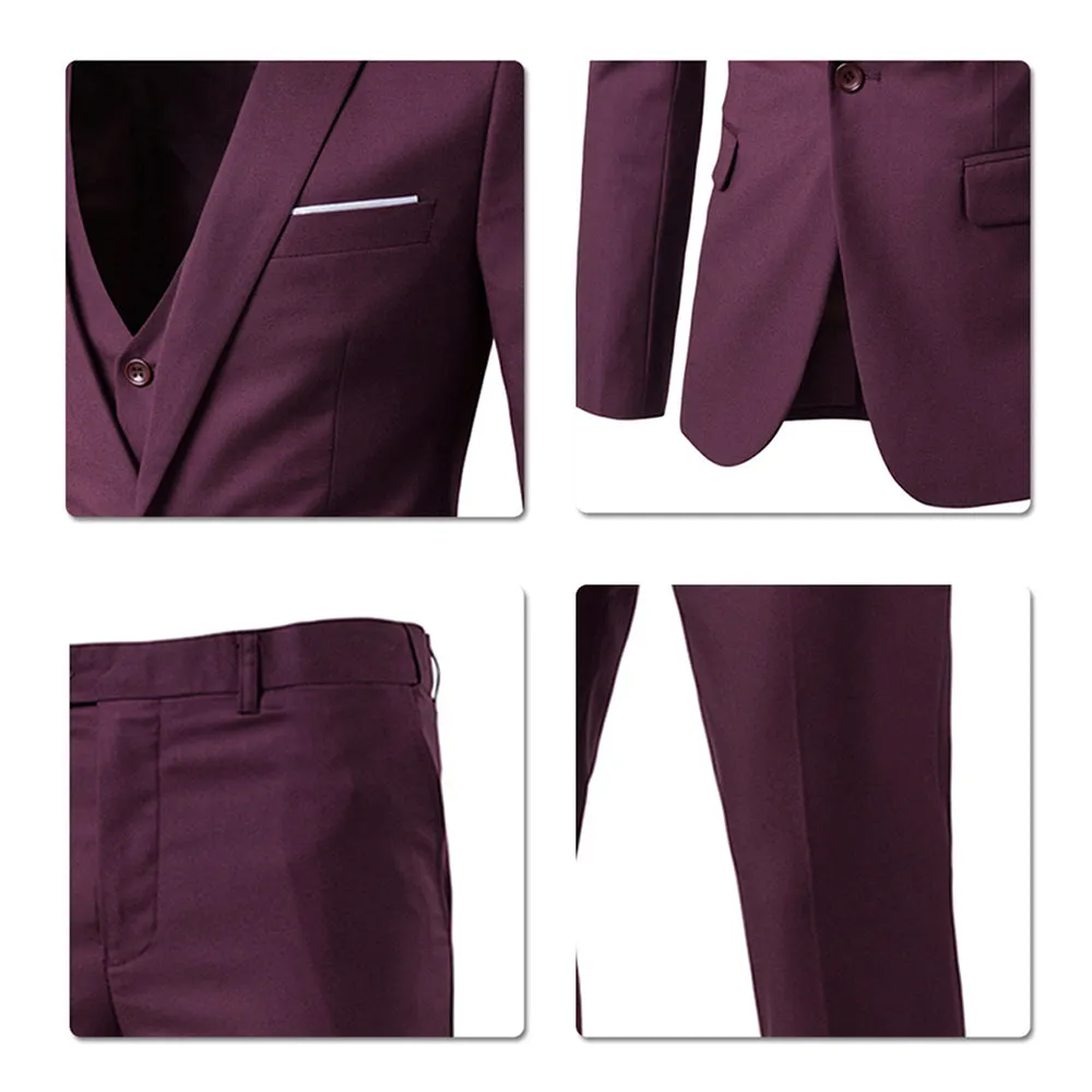 3-Piece Notched Lapel Casual Suit DrakRed