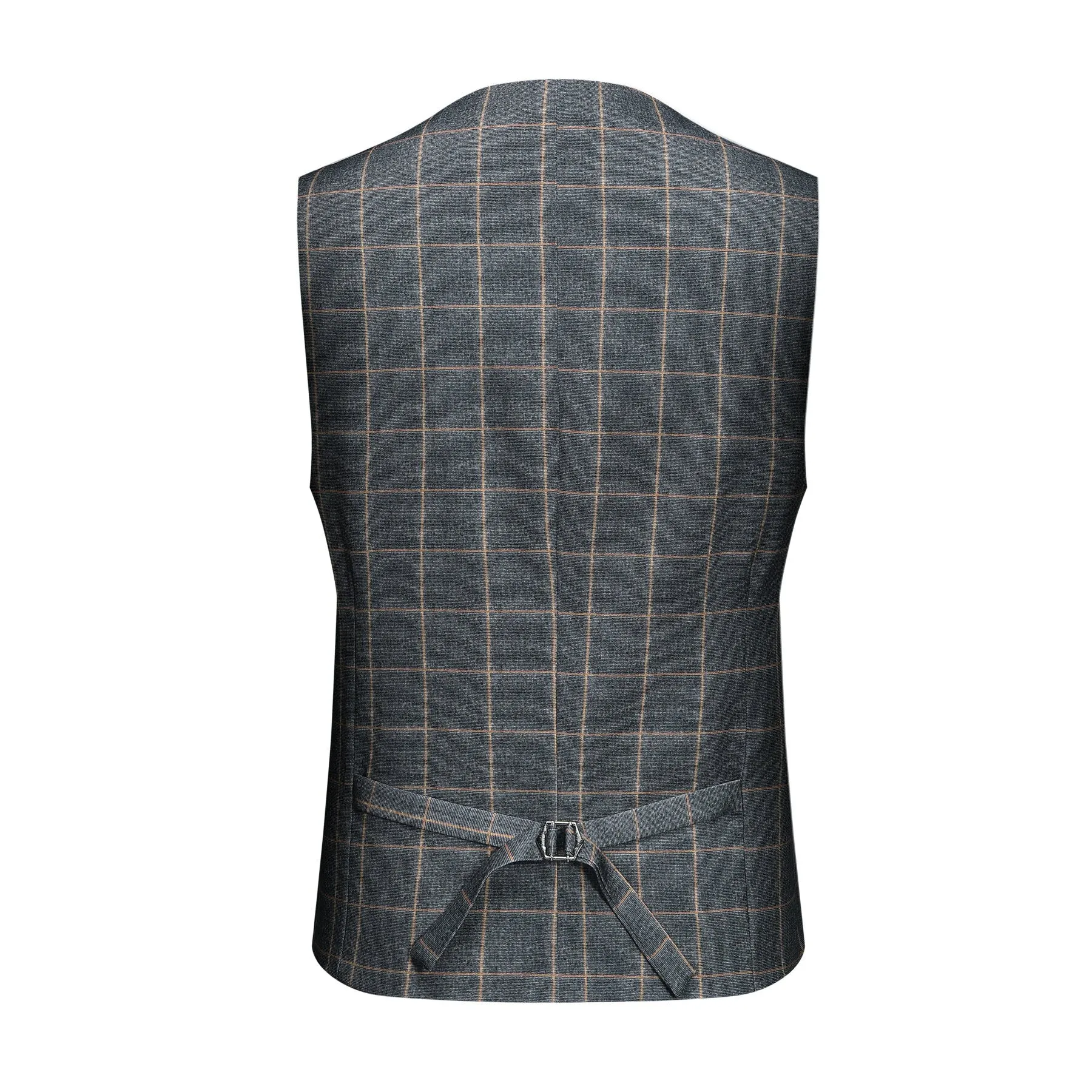 3-Piece Slim Fit Grey Plaid Modern Suit