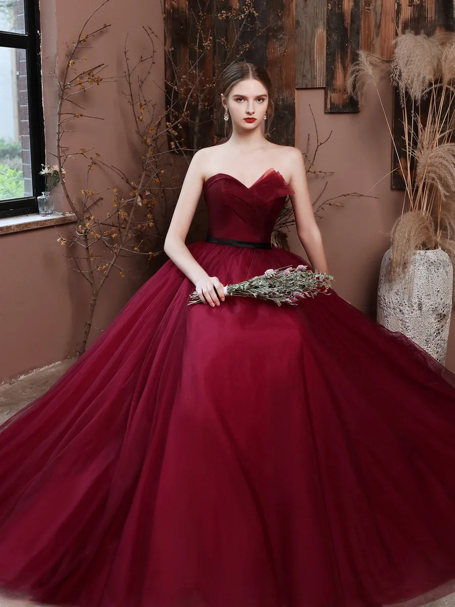 A-Line Burgundy Long Prom Dresses, Burgundy Formal Evening Dresses