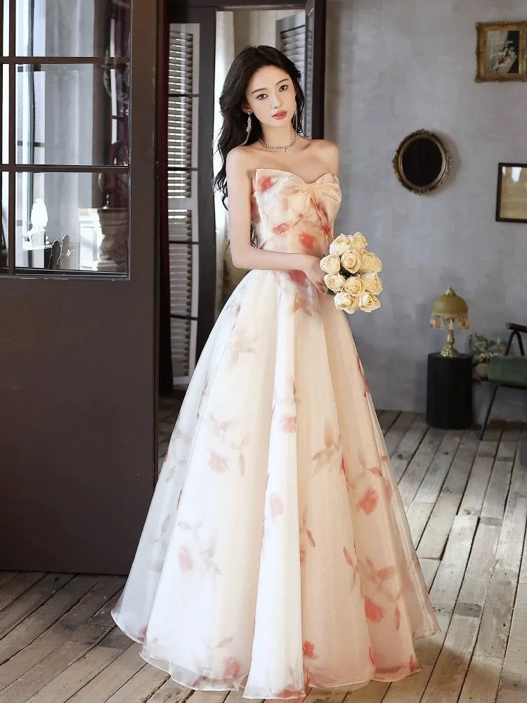 A_line Sweetheart Neck Champagne Long Prom Dress, Champagne Long Formal Dress