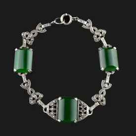 Antique Art Deco Silver Filigree Chrysoprase Bracelet