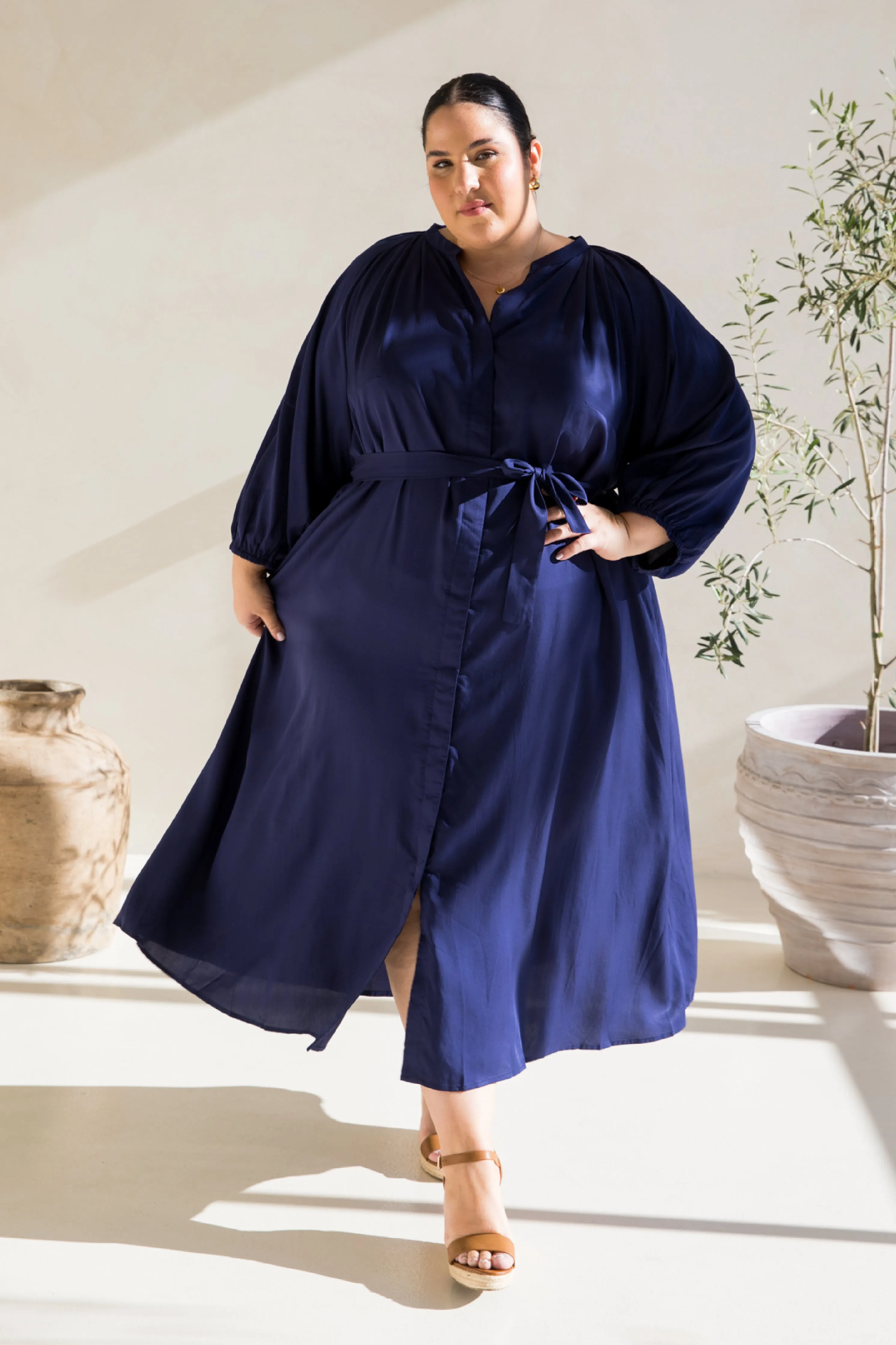 Athena Dress in Navy Tencel