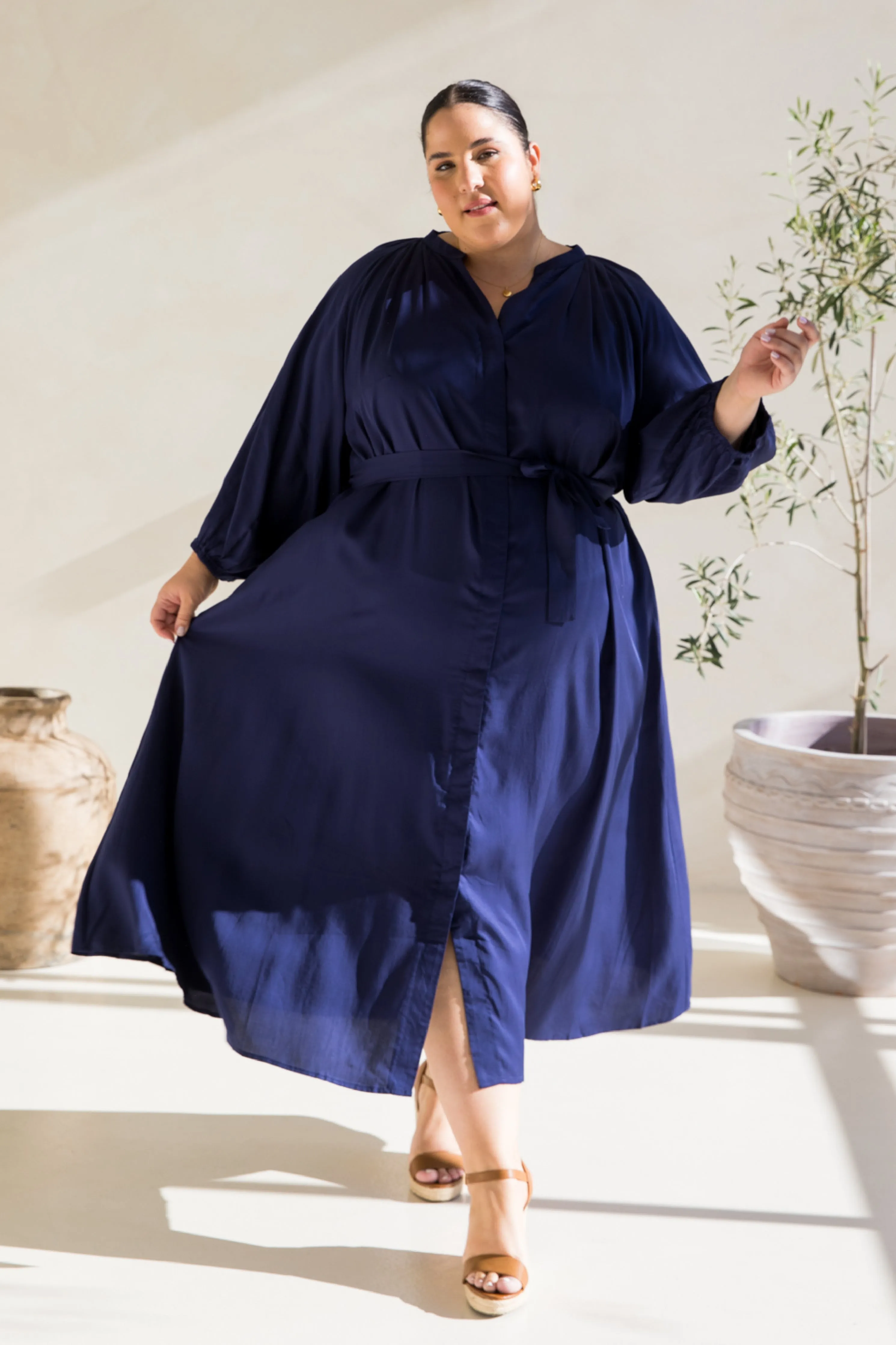 Athena Dress in Navy Tencel