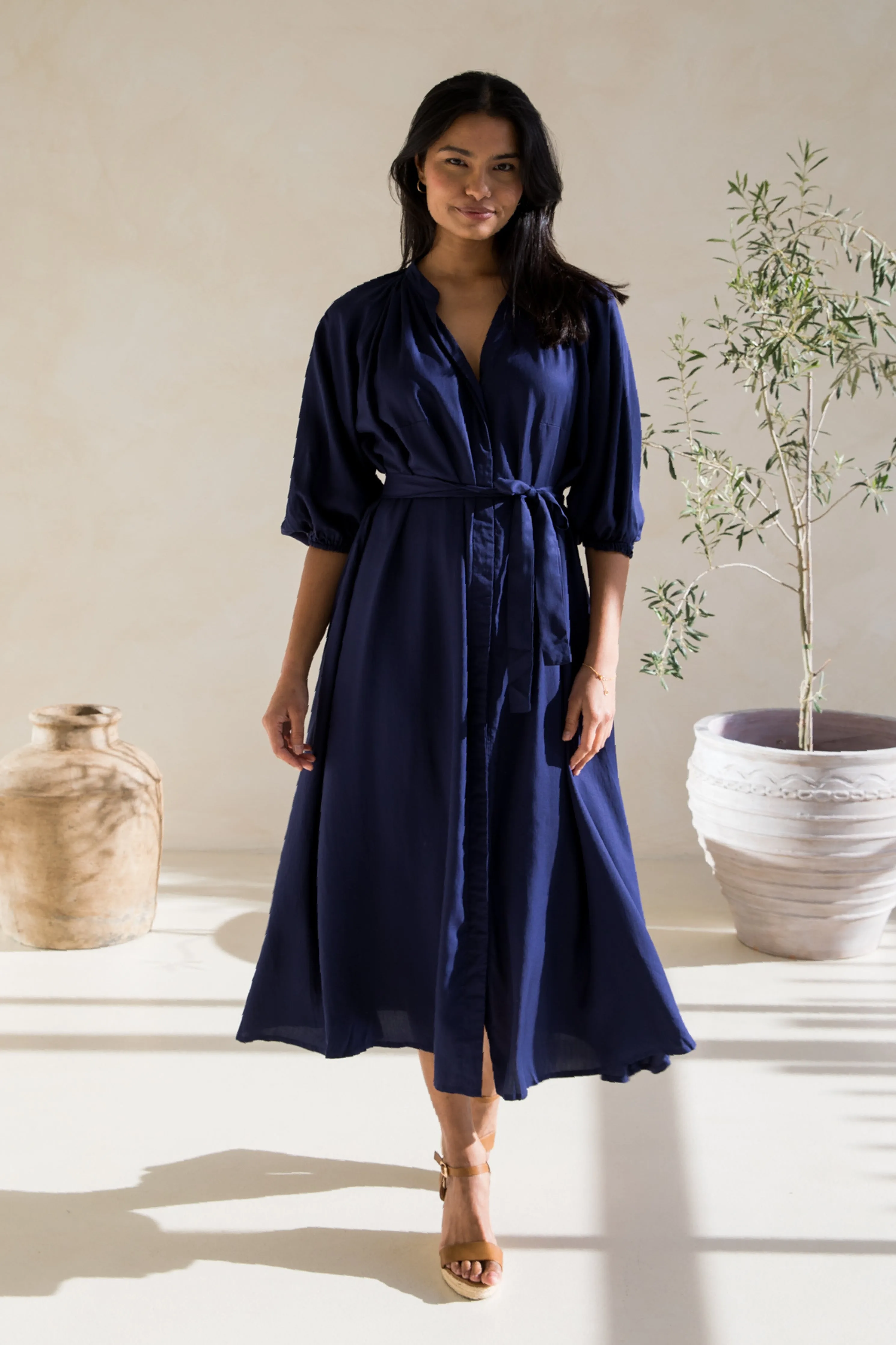 Athena Dress in Navy Tencel