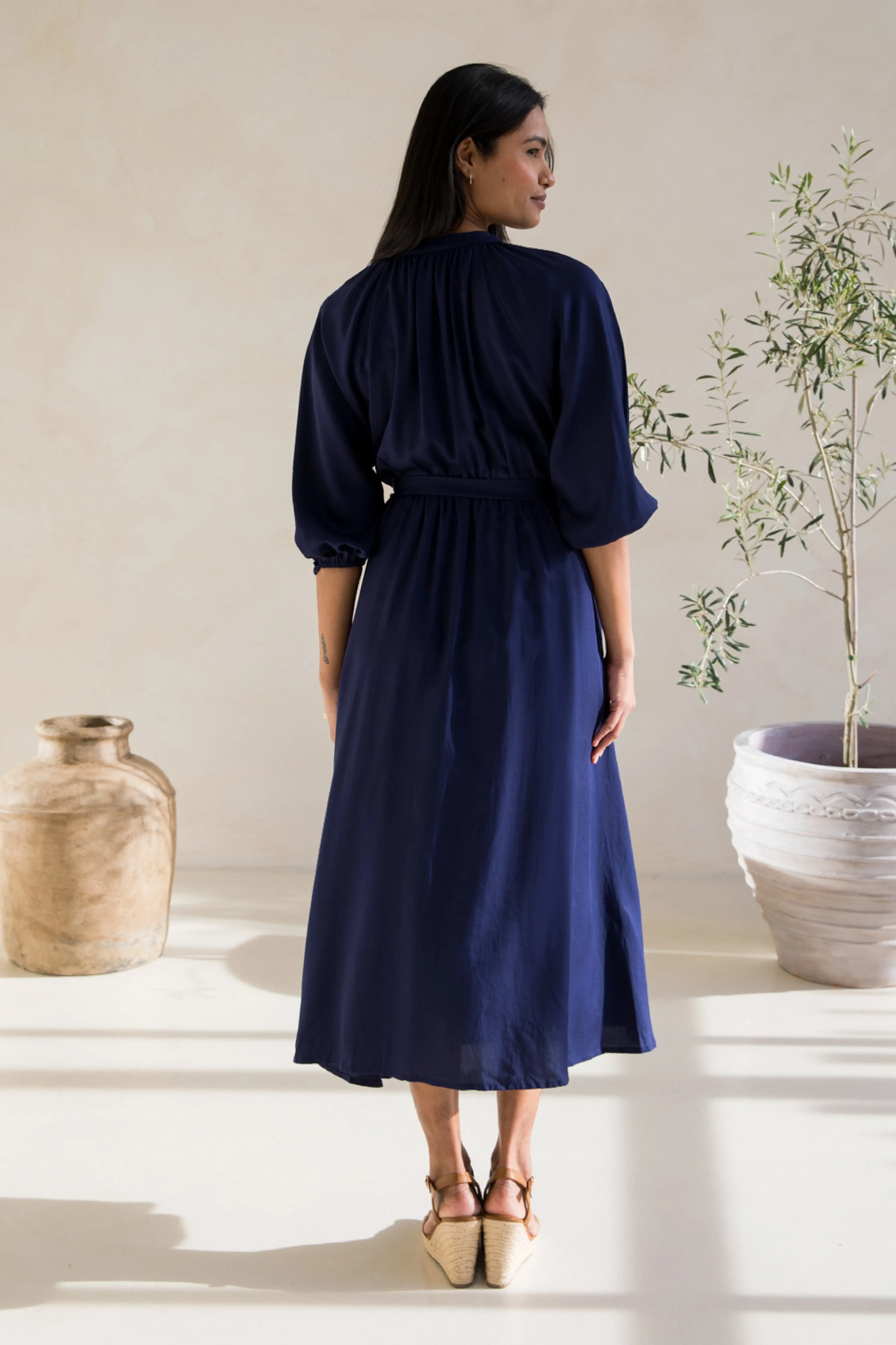 Athena Dress in Navy Tencel