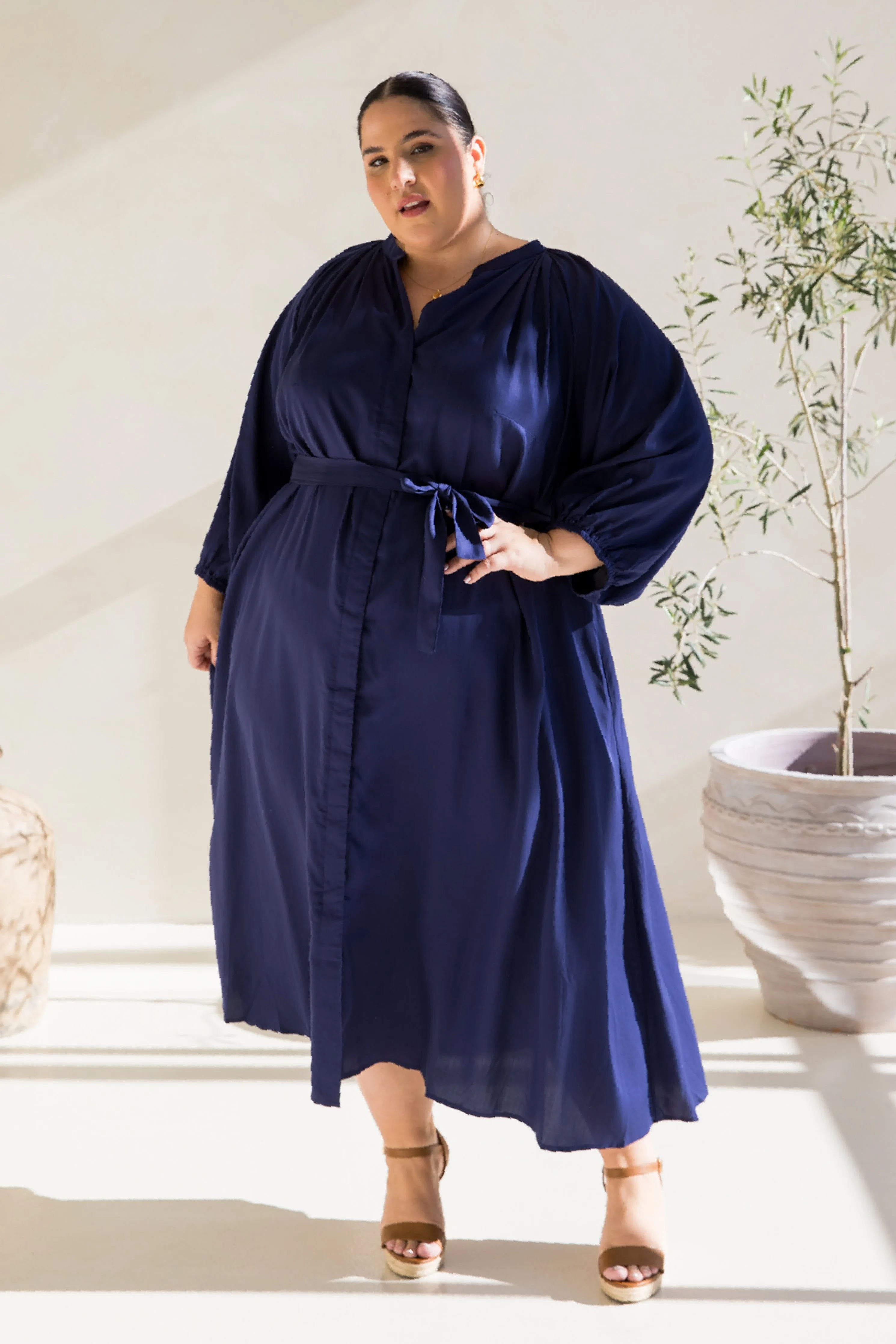 Athena Dress in Navy Tencel