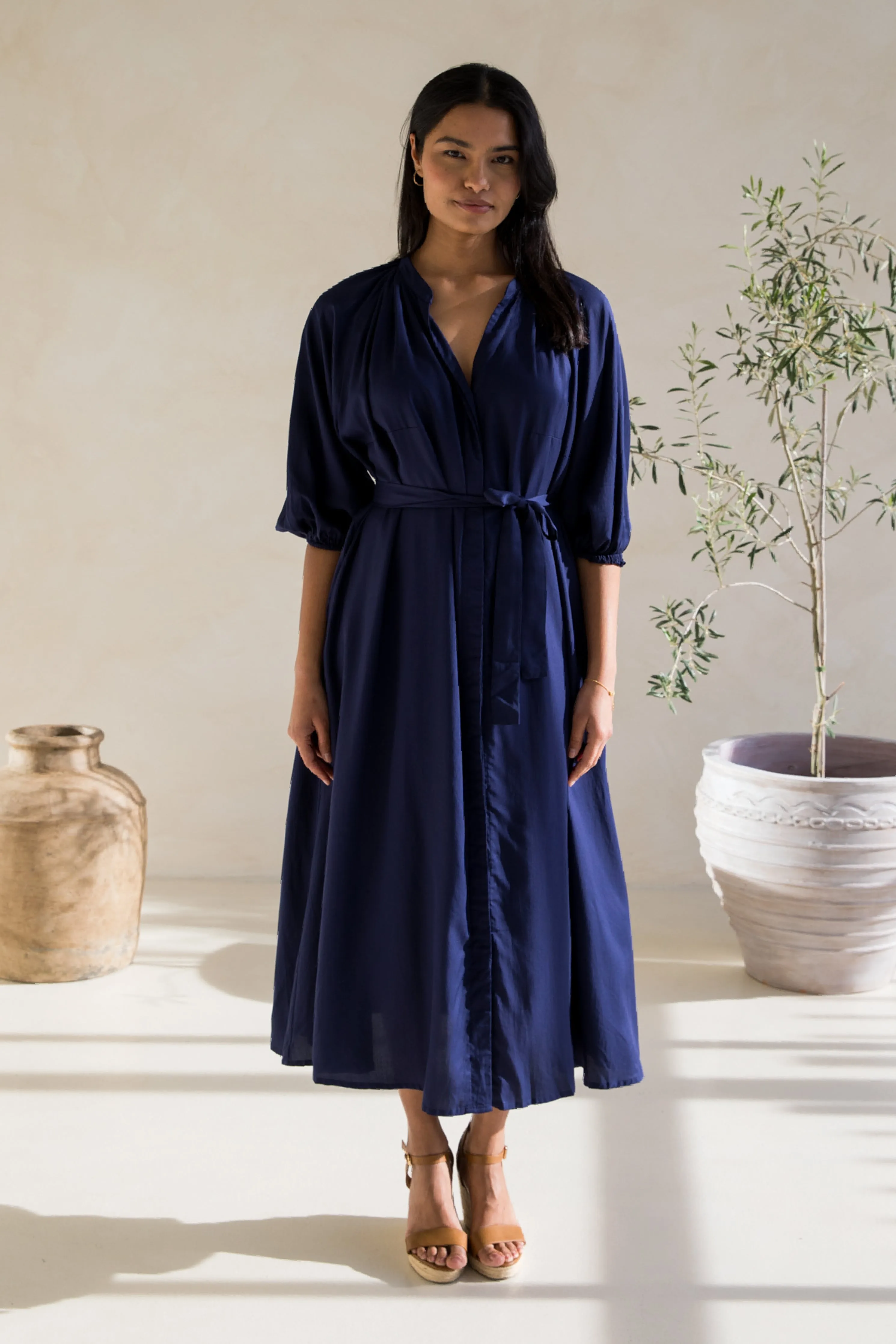 Athena Dress in Navy Tencel