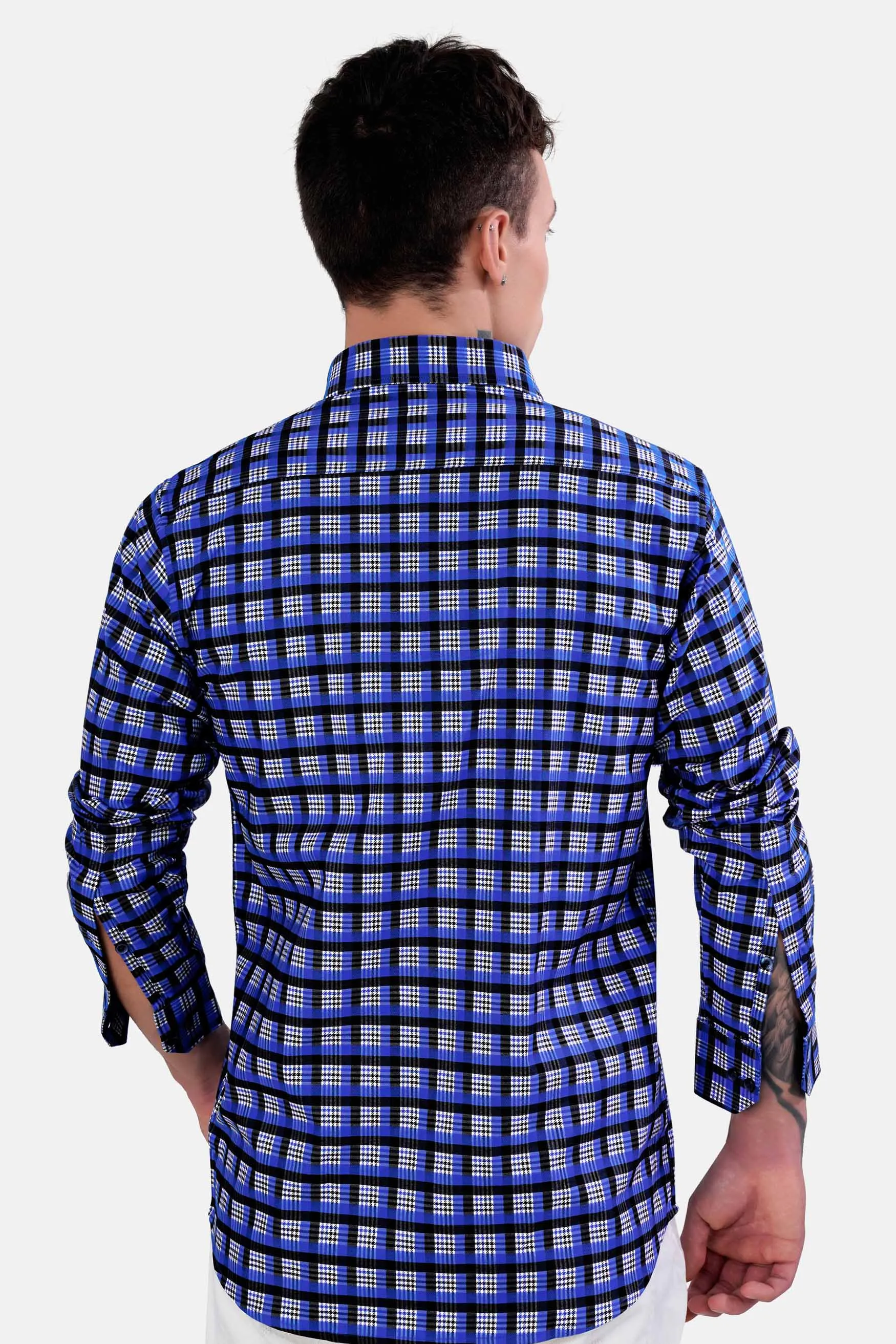 Azul Blue with White and Black Checkered Houndstooth Shirt