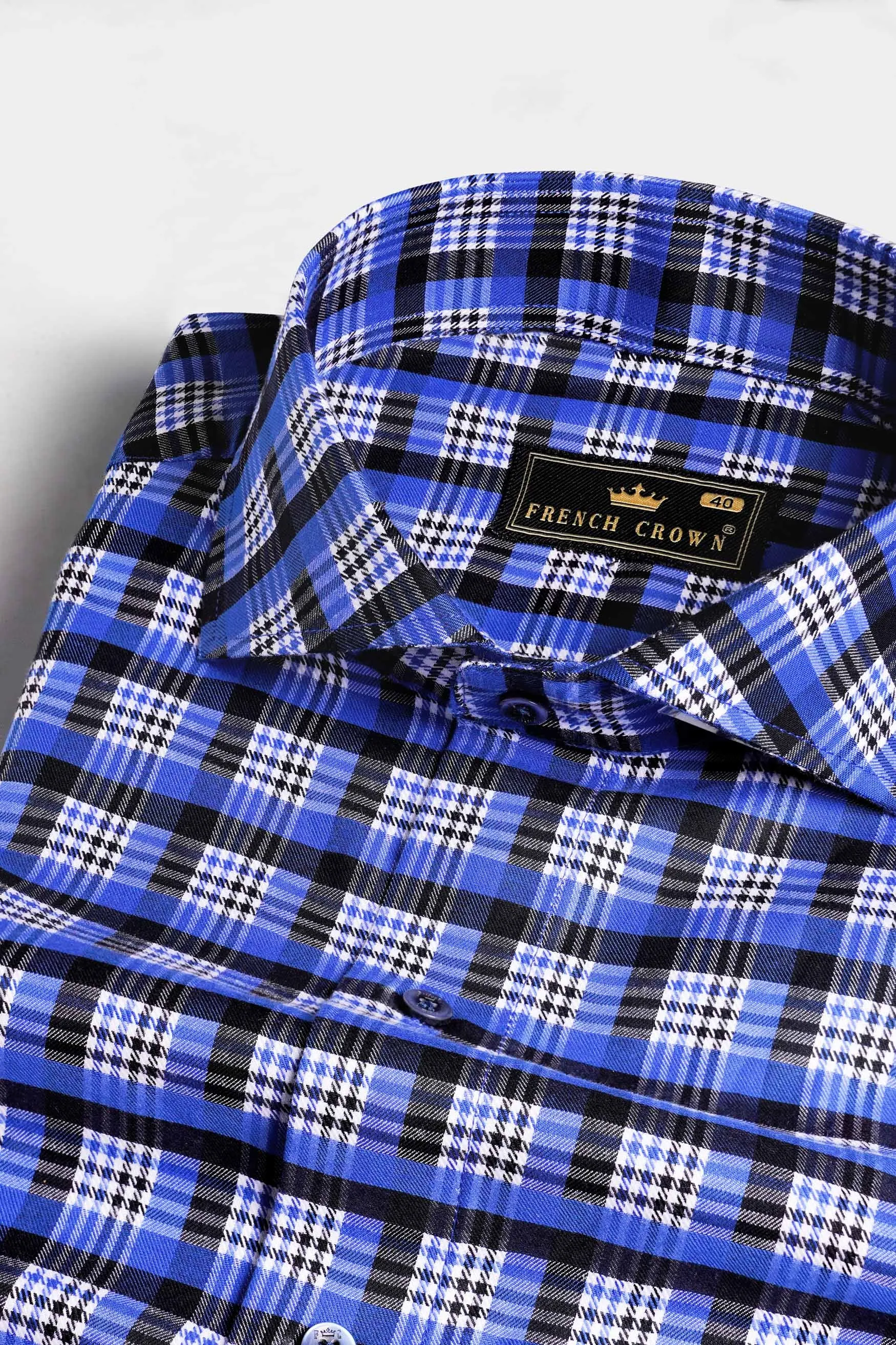 Azul Blue with White and Black Checkered Houndstooth Shirt