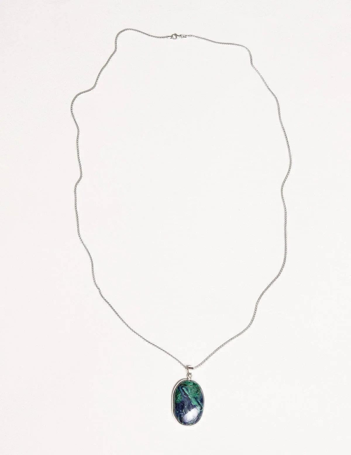 Azurite Malachite Pendant - 30 inch Silver Chain