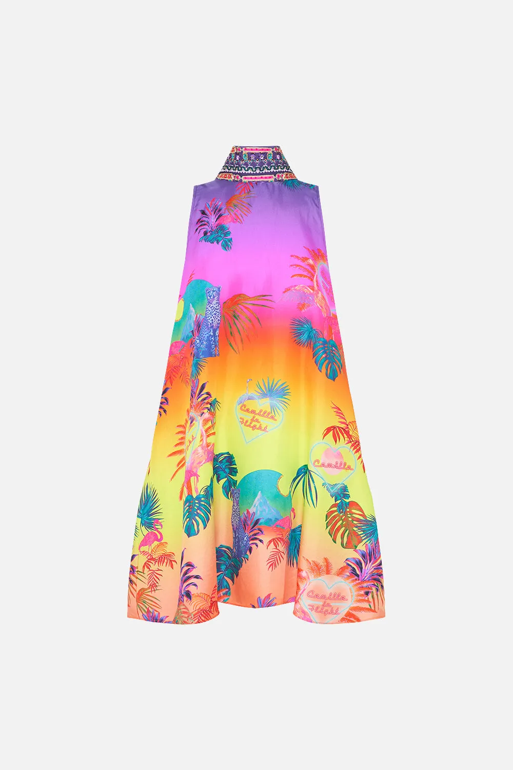 BACK NECK TIE SHORT DRESS FLIGHT OF THE FLAMINGO