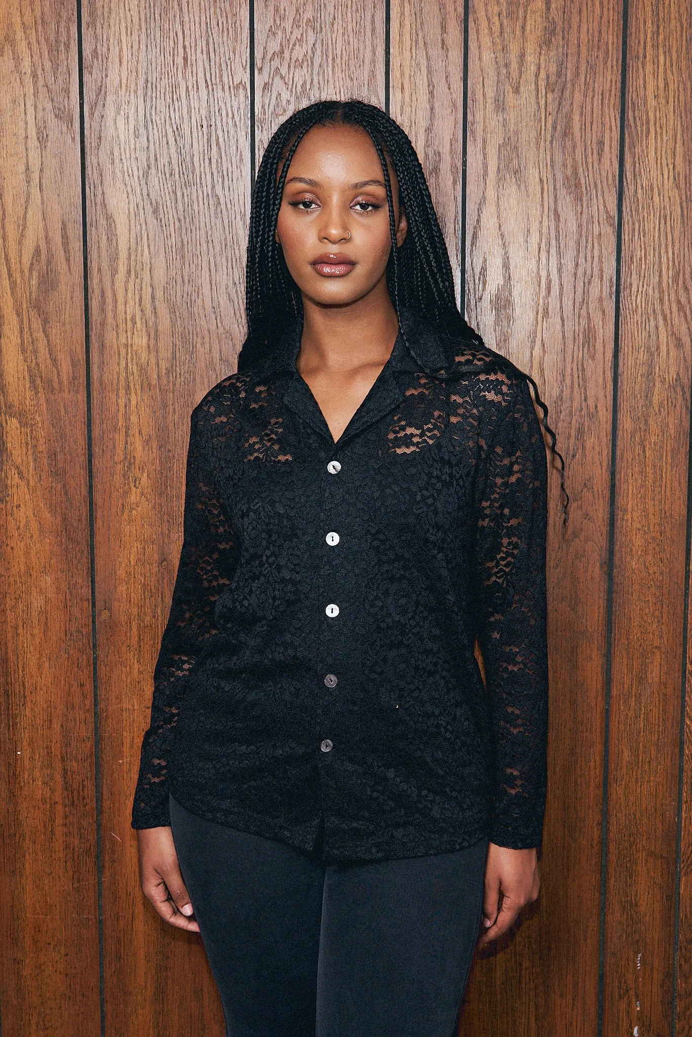 Black Lace Loose Button Down