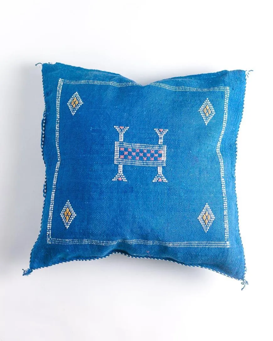 Blue Cactus Silk Throw Pillow Cover