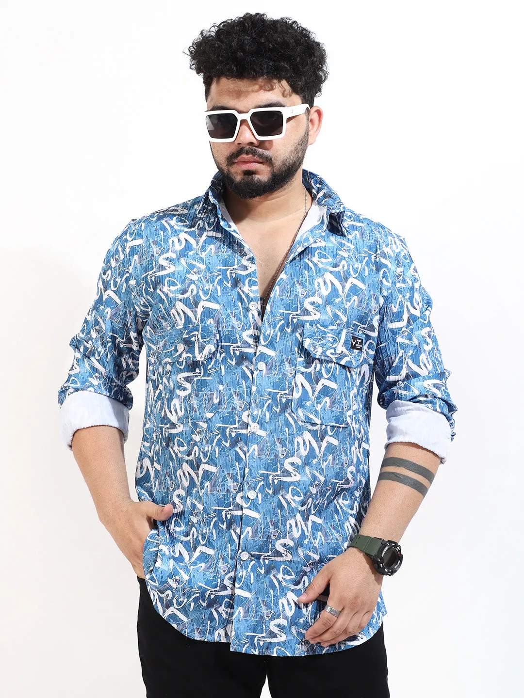 Blue Digital Print Shirt