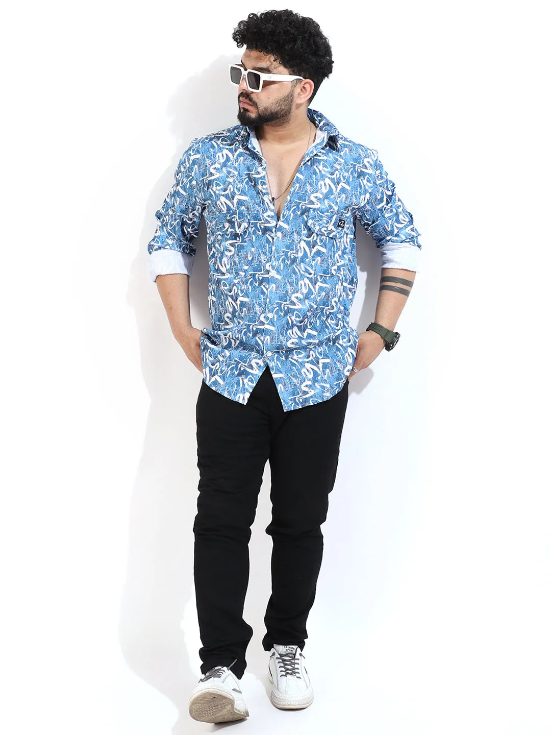 Blue Digital Print Shirt