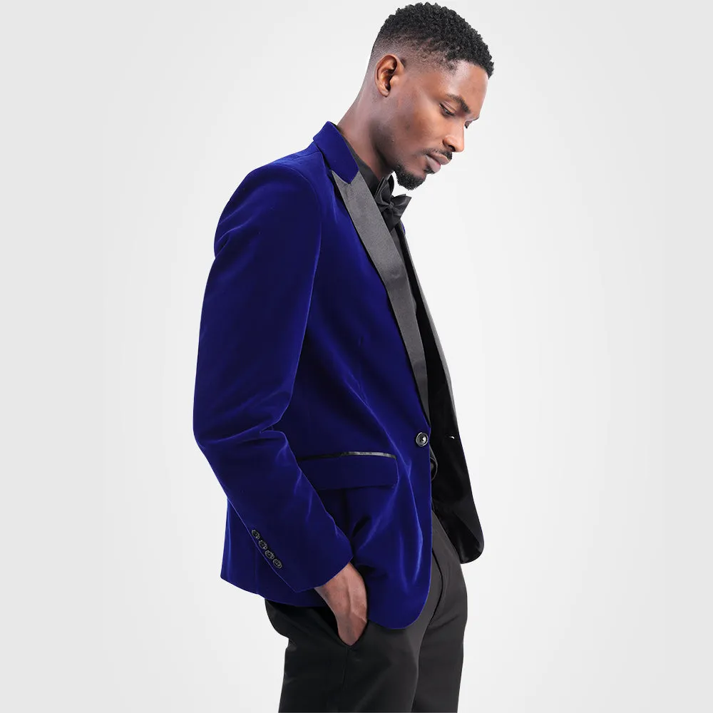 Blue Velvet Fashion Blazer Pleuche Tuxedo Jacket