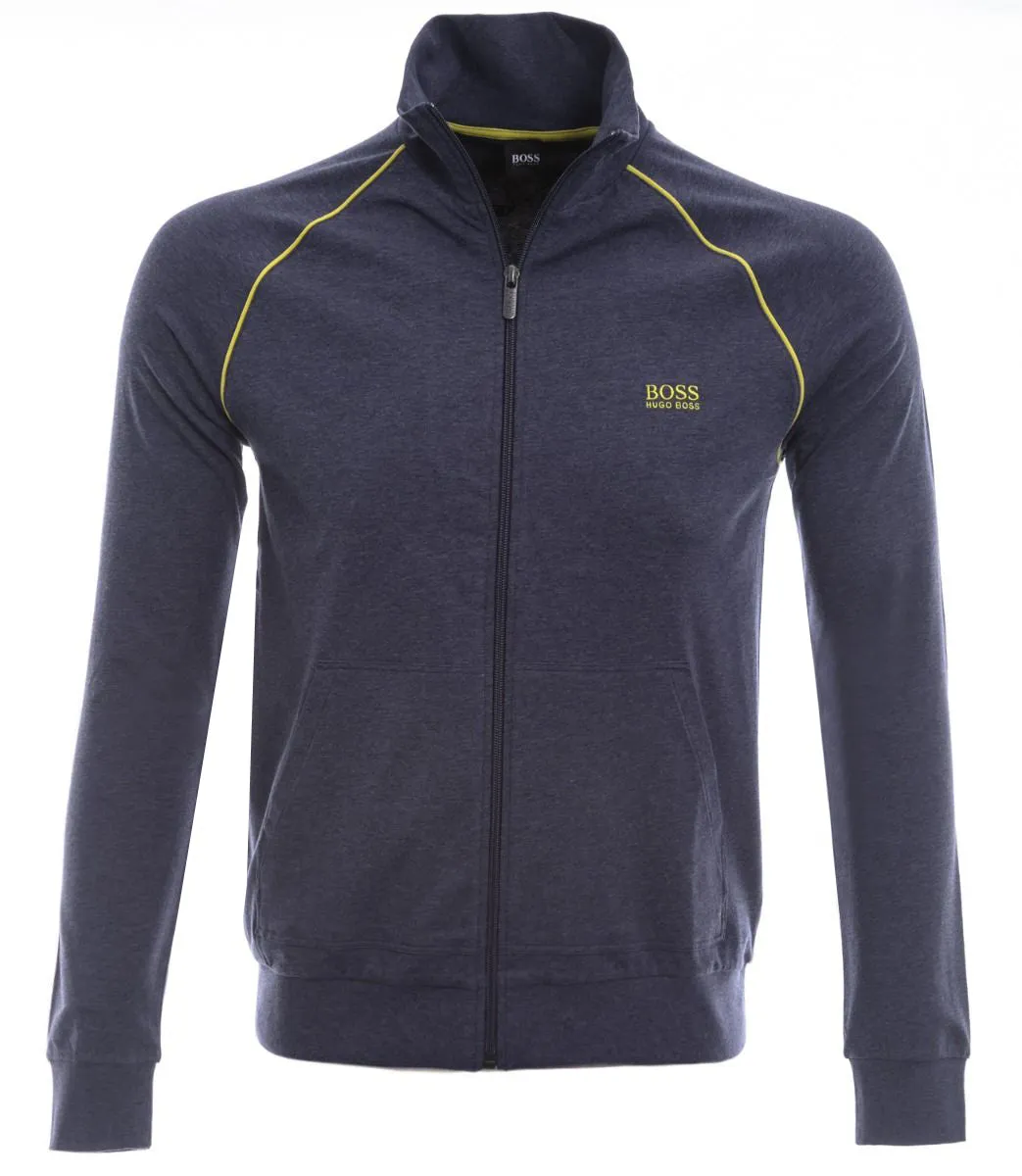 BOSS Mix & Match Jacket Z Sweatshirt in Navy Marl & Lime Green Trim