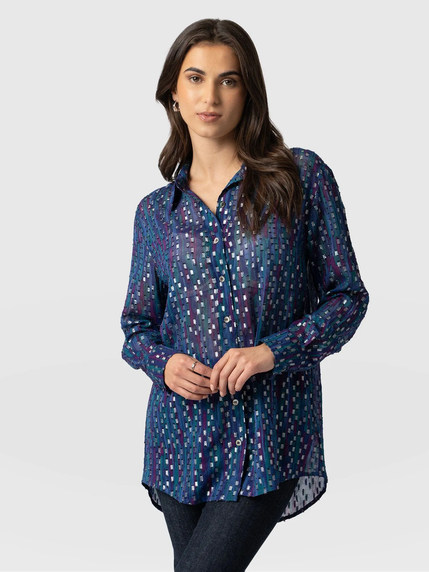 Boyfriend Shirt - Blue Fleck