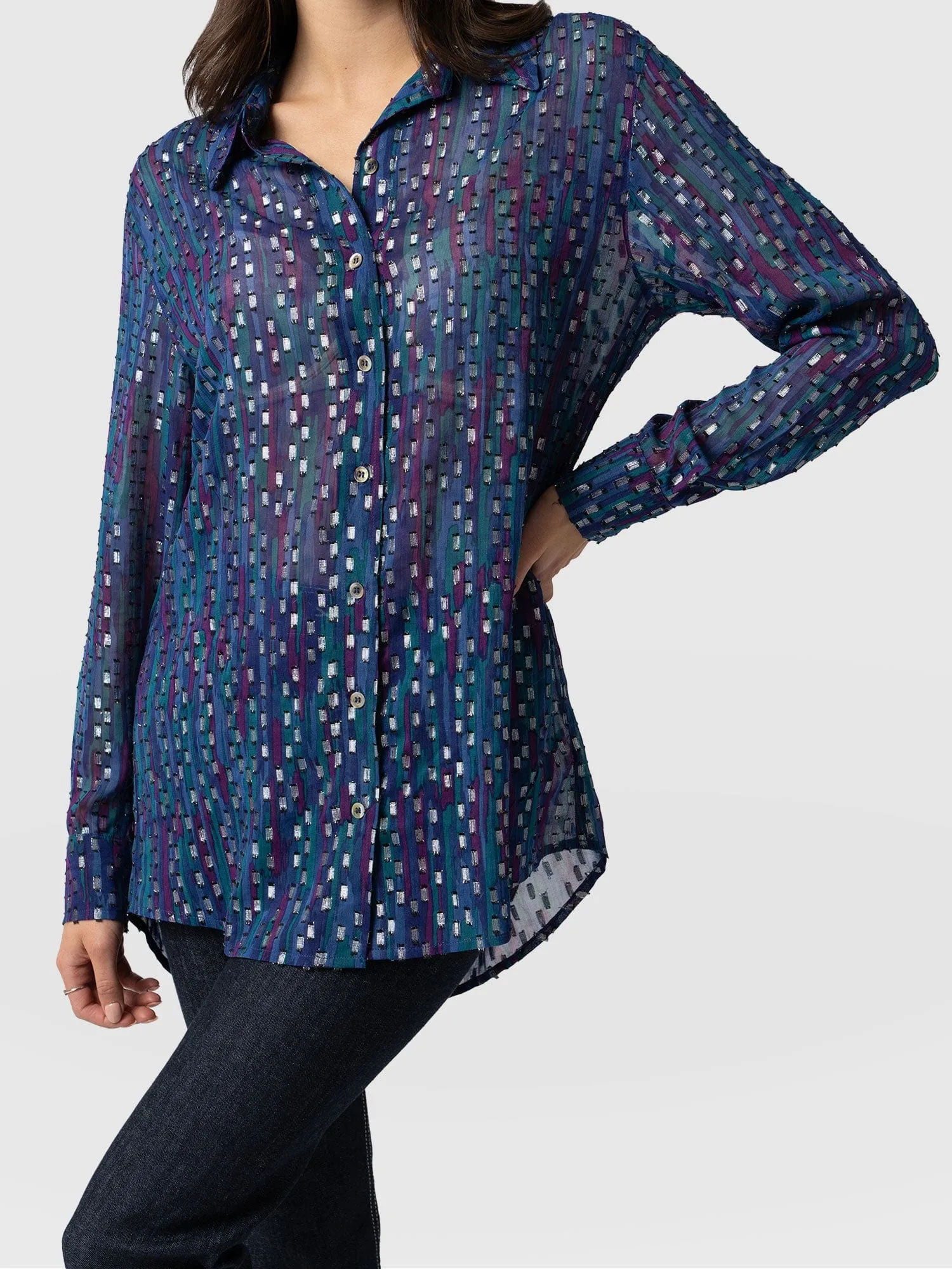 Boyfriend Shirt - Blue Fleck