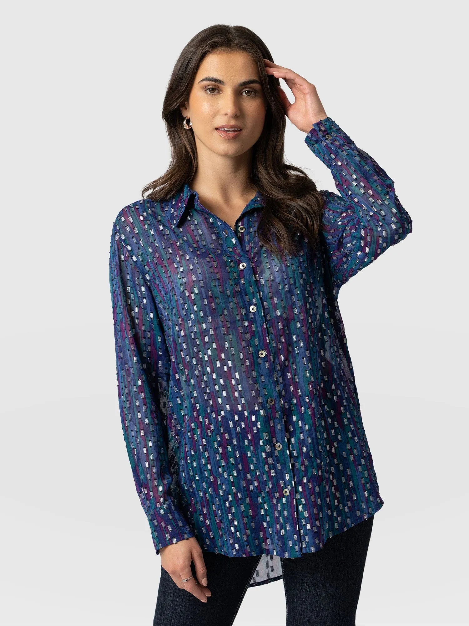 Boyfriend Shirt - Blue Fleck