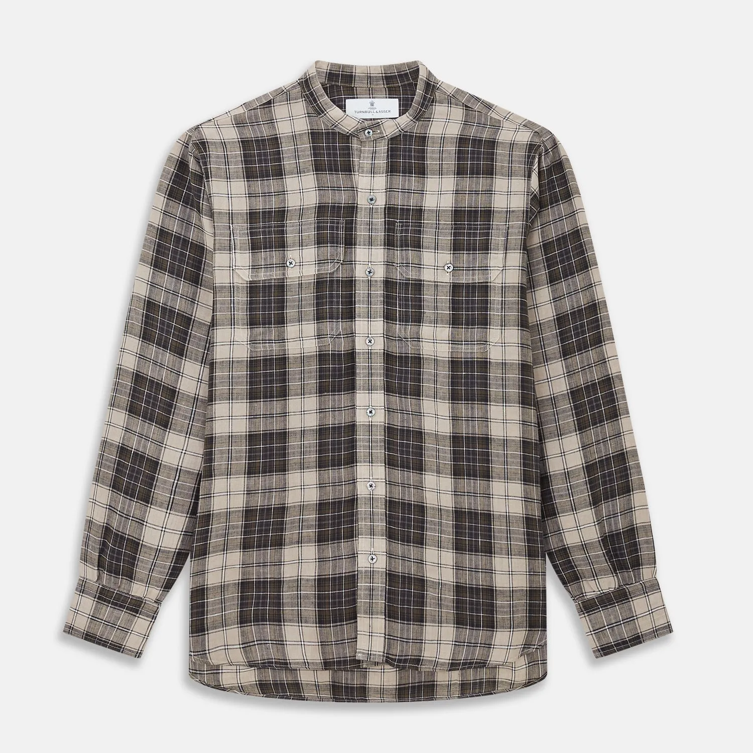 Brown Multi Check Linen Weekend Fit Unwin Shirt