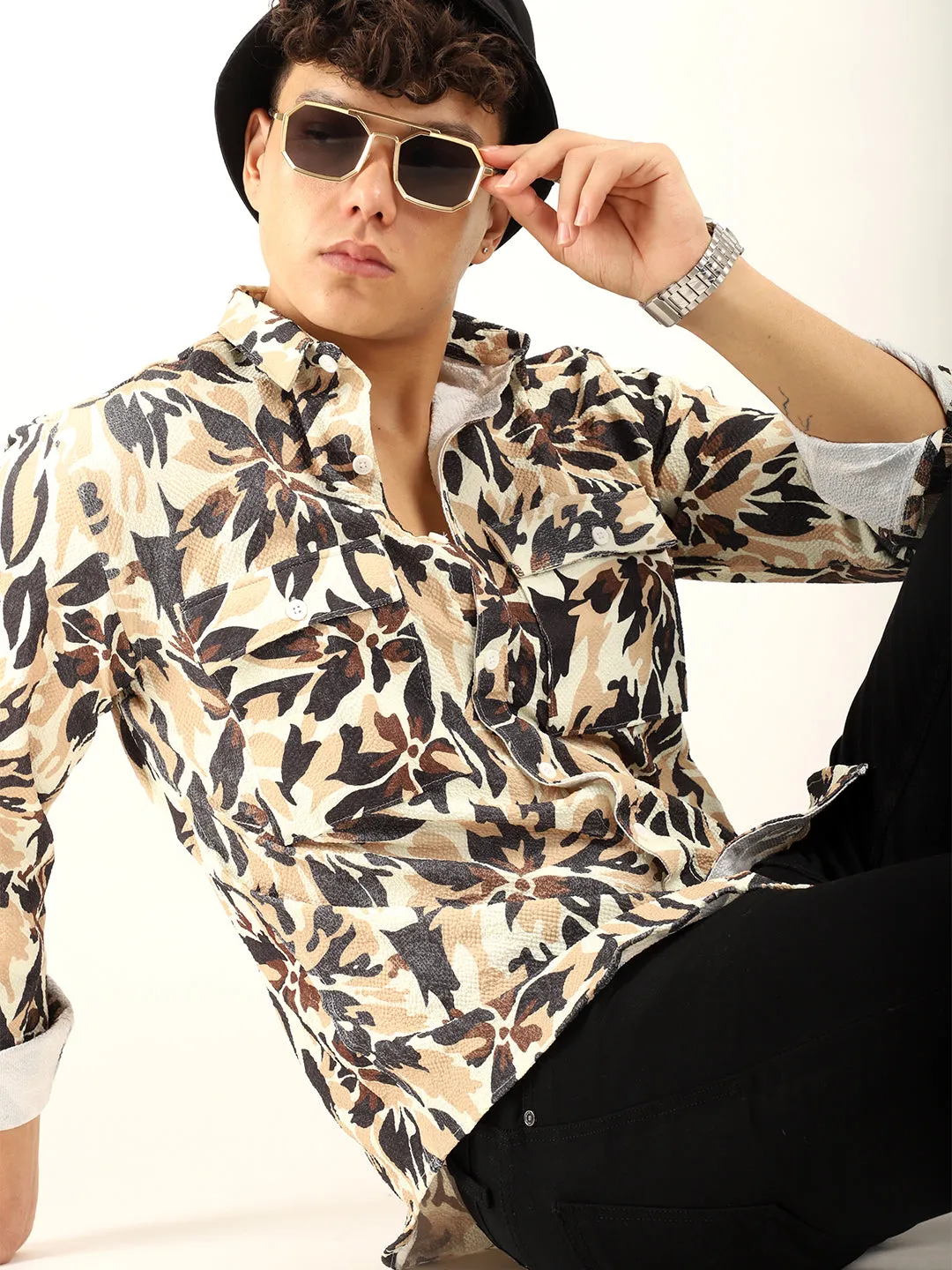 Bubble Tree Print Beige Shirt