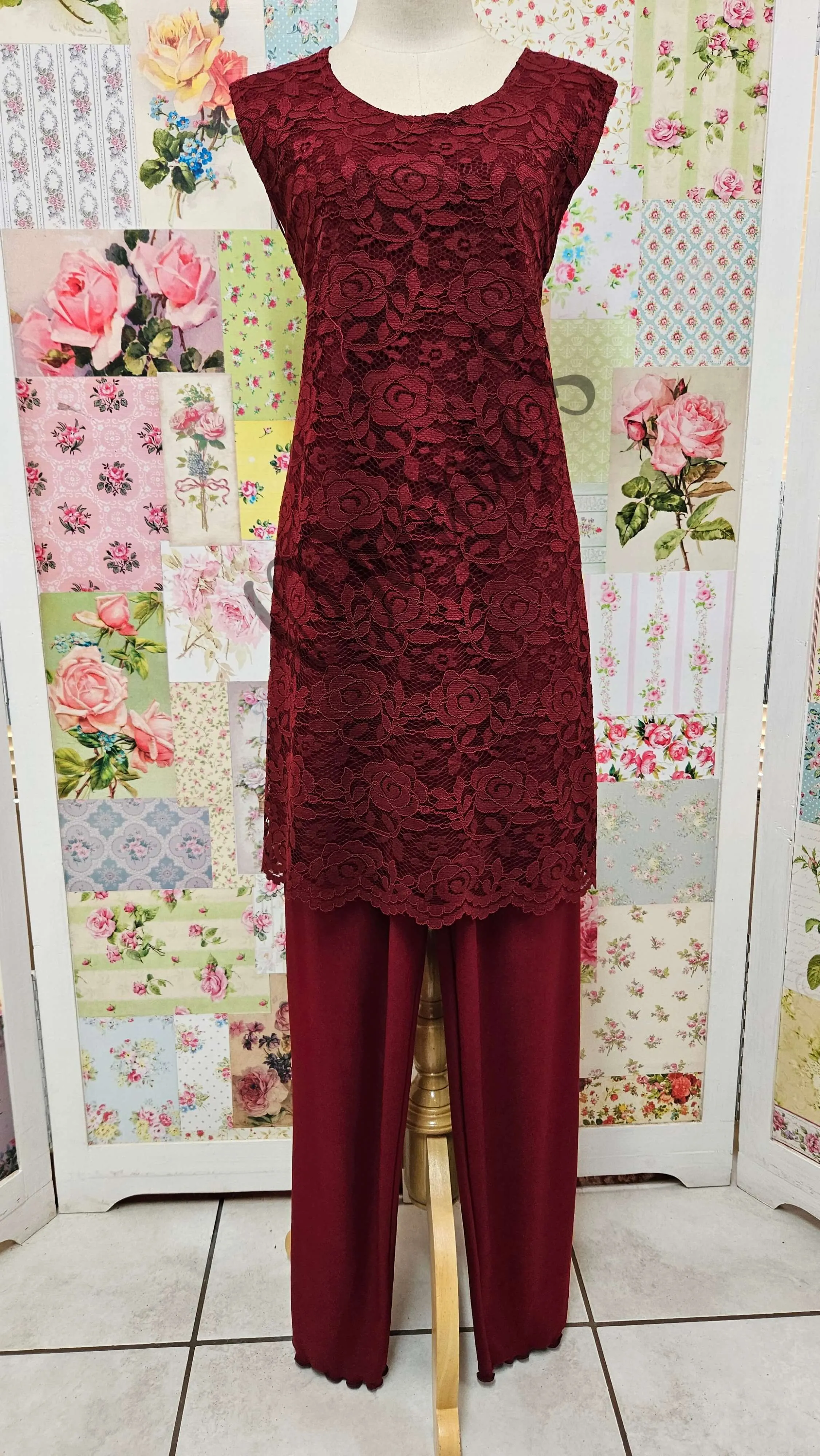 Burgundy 3-Piece Pants Set LR0604