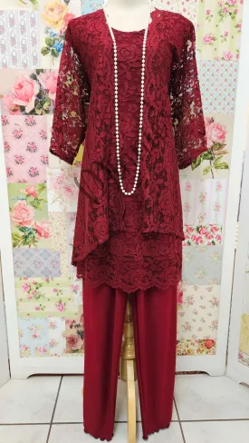 Burgundy 3-Piece Pants Set LR0604